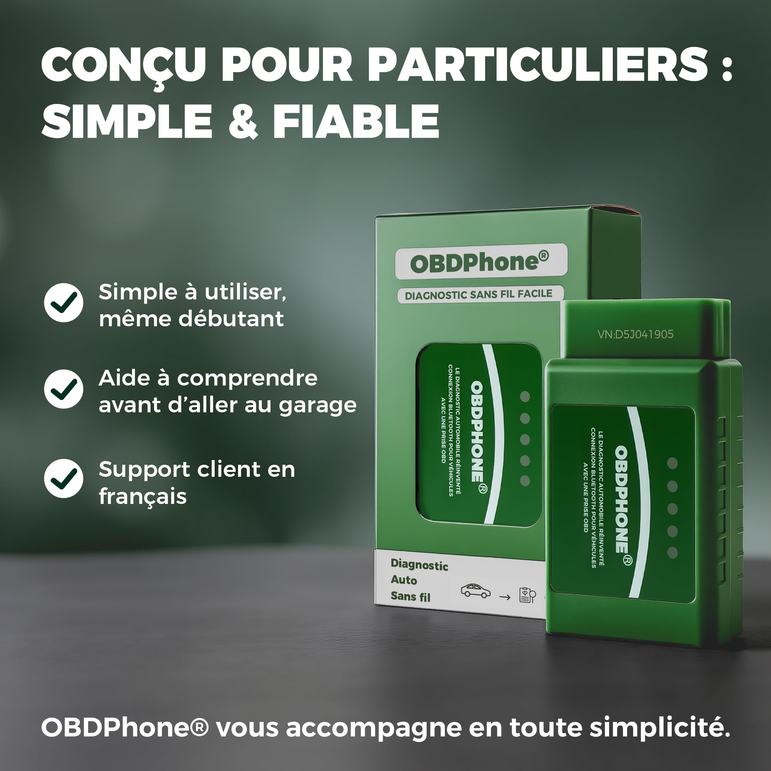 Lecteur OBD2 Bluetooth OBDPhone® - Valise Diagnostic Voiture Multimarque - Lecture & Effacement Codes Défaut Moteur - Données du Moteur en Direct - iOS & Android - Support Français 24/7 + Offre IA