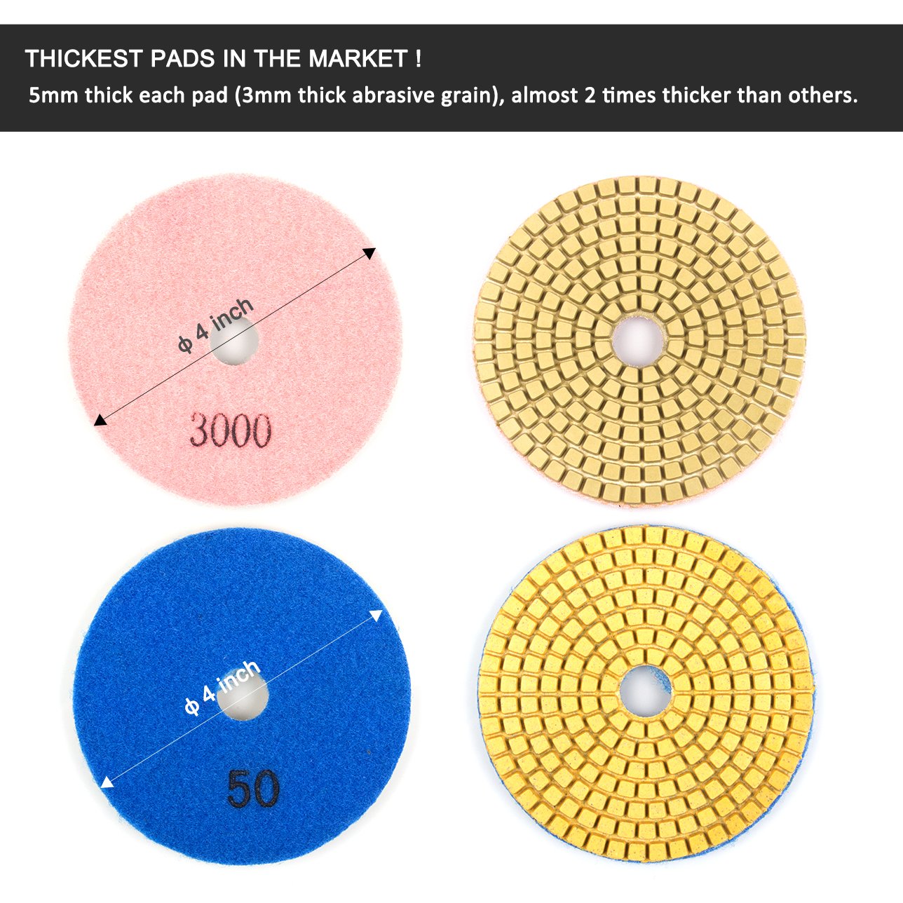 12 1 Pack Diamond Polishing Pads Set, Anglecai 4 Inch Dry/Wet Granite Stone Polish Pad Kit For - View #9