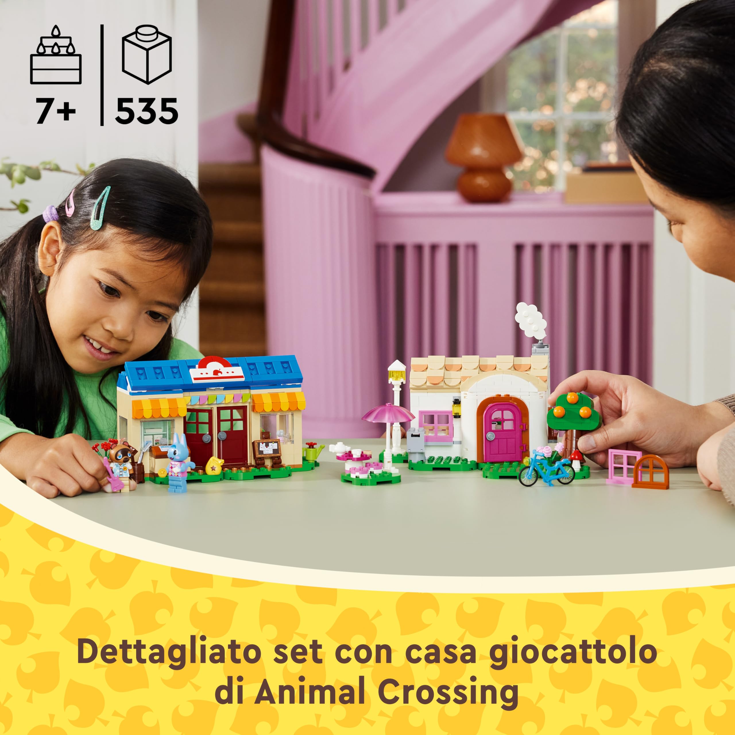 LEGO Animal Crossing Bottega di Nook e casa di Grinfia, Giochi Creativi per Bambini da 7 Anni, Modellini da Costruire di Negozio e Casa Giocattolo con 2 Personaggi della Serie di Videogiochi 77050