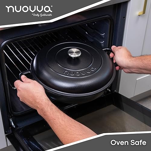 Miniatura 3 de Cazuela de hierro fundido poco profunda con tapa, olla antiadherente para horno holandés, apta para horno hasta 500  F, utensilios de cocina