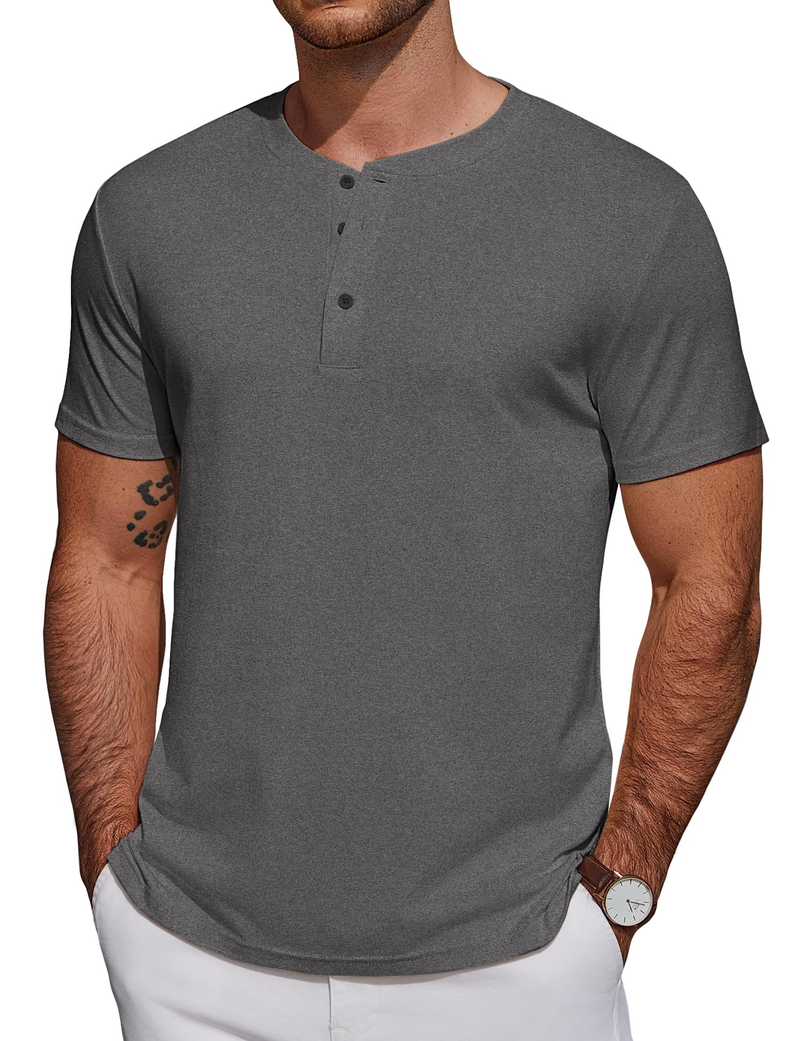COOFANDY T Shirt Herren Henley Shirts Kurzarm Sommer Tshirt mit Knopfleiste Männer Casual Baumwolle Basic Tops