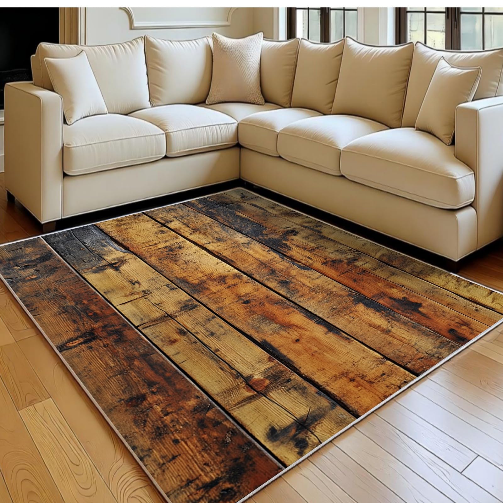 Tapis de salon 80x120 cm en grain de bois brun pour chambre