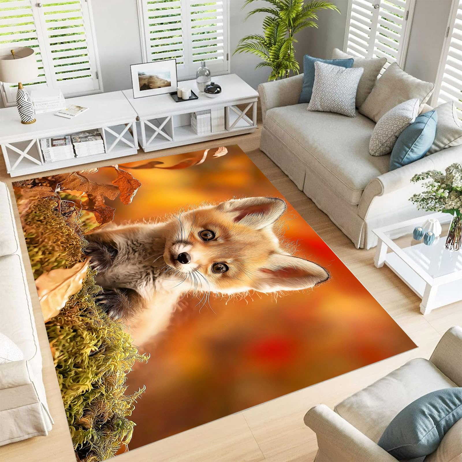 Tapis renard orange brûlé salon 150x210 cm lavable et antidérapant