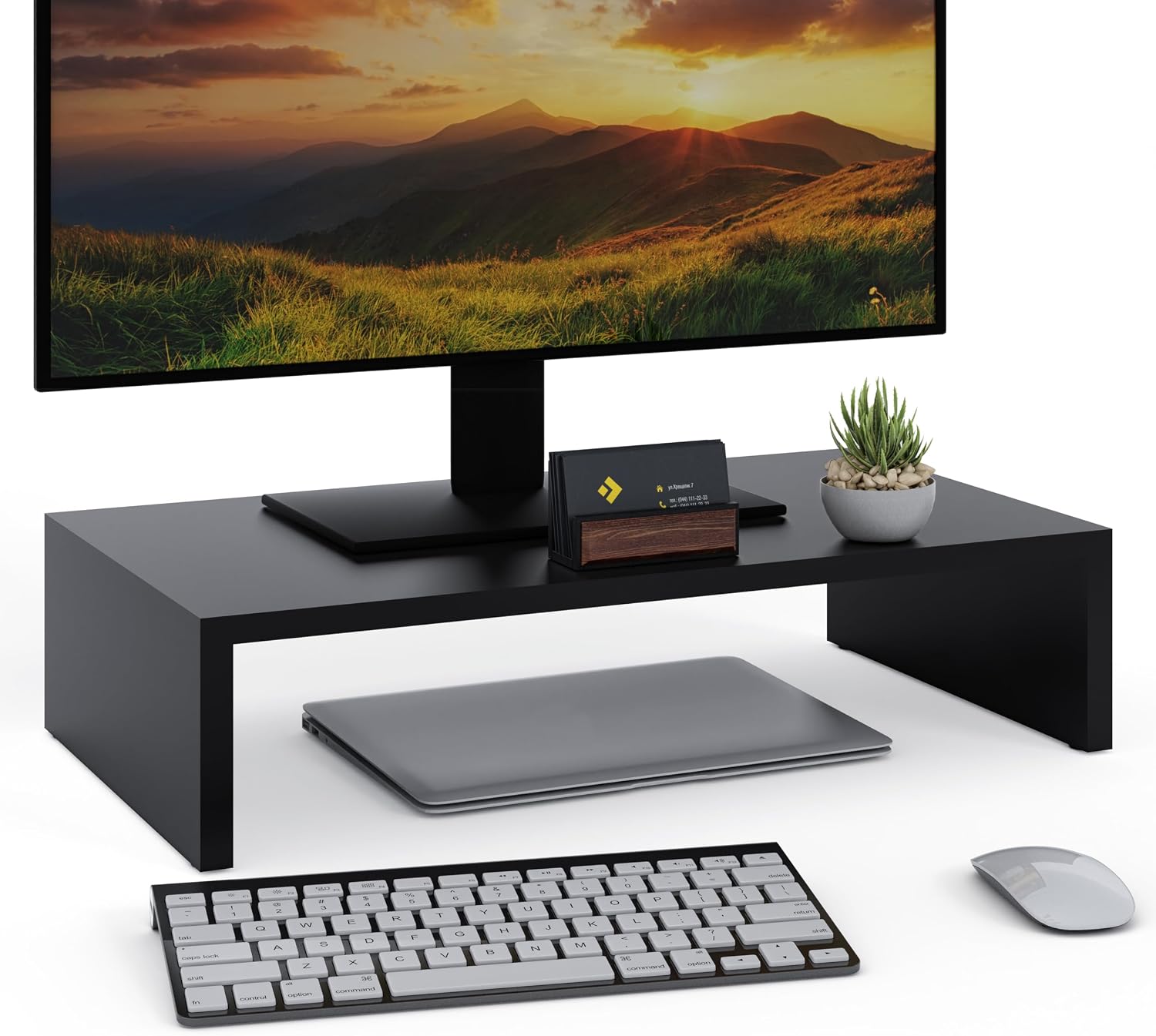 Monitorständer, 1-stufiger Monitorständer, Schwarz | Ständer für Computermonitore, Laptopständer, Computerständer, Druckerständer mit Ablagefach, ideal für Ihr Heimbüro