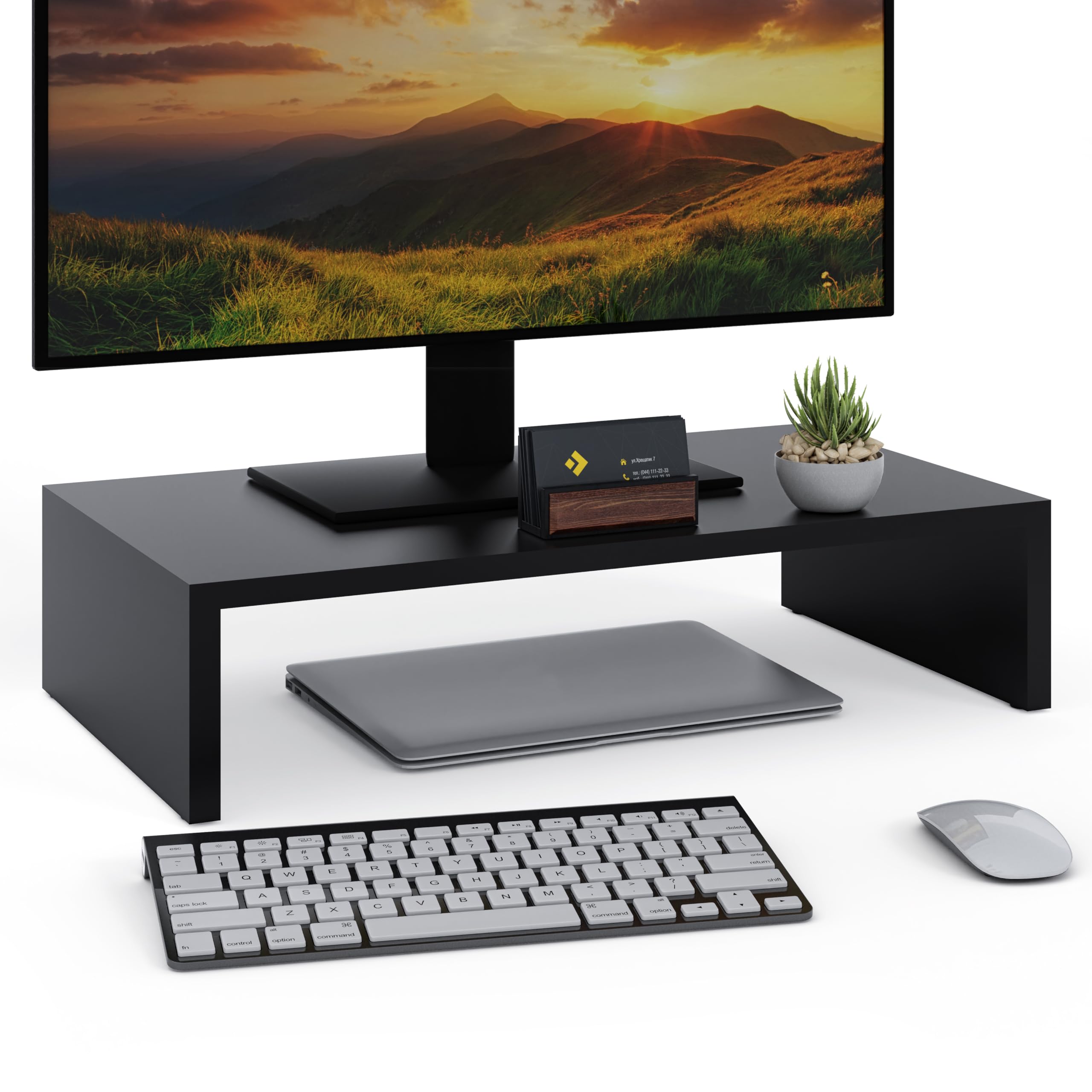 Comfortcove Black Monitor Stand, 1 Tier Computer Monitor Riser, Laptop Stand, Computer Stand With Storage Shelf, Ideal For Your Home Office,