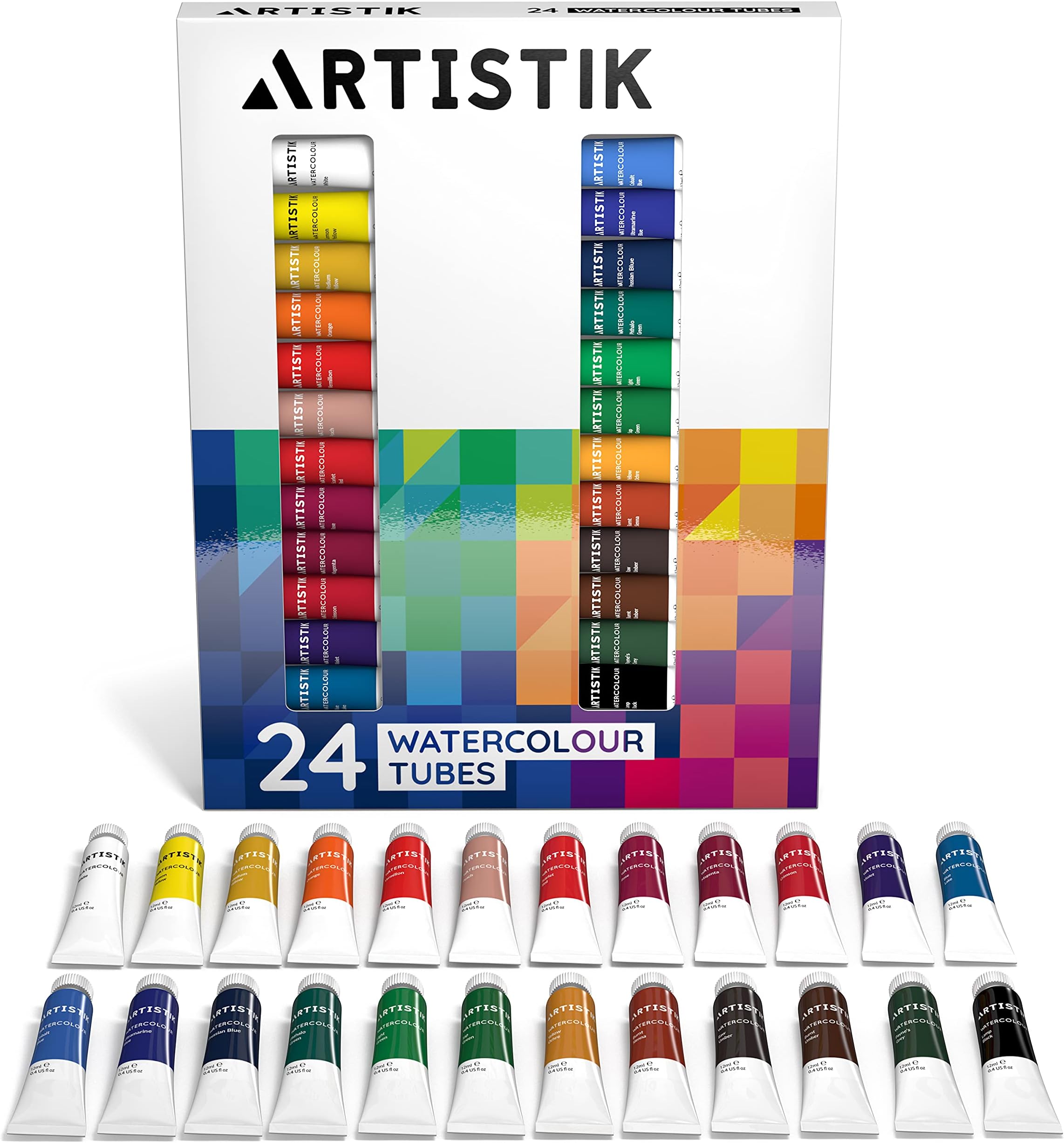 Watercolor Paint Set - Professional Watercolour Paints Set and Painting Kit for Artists Pigmented for Variety of Scenes or Mediums (Pack of 24 Tubes)