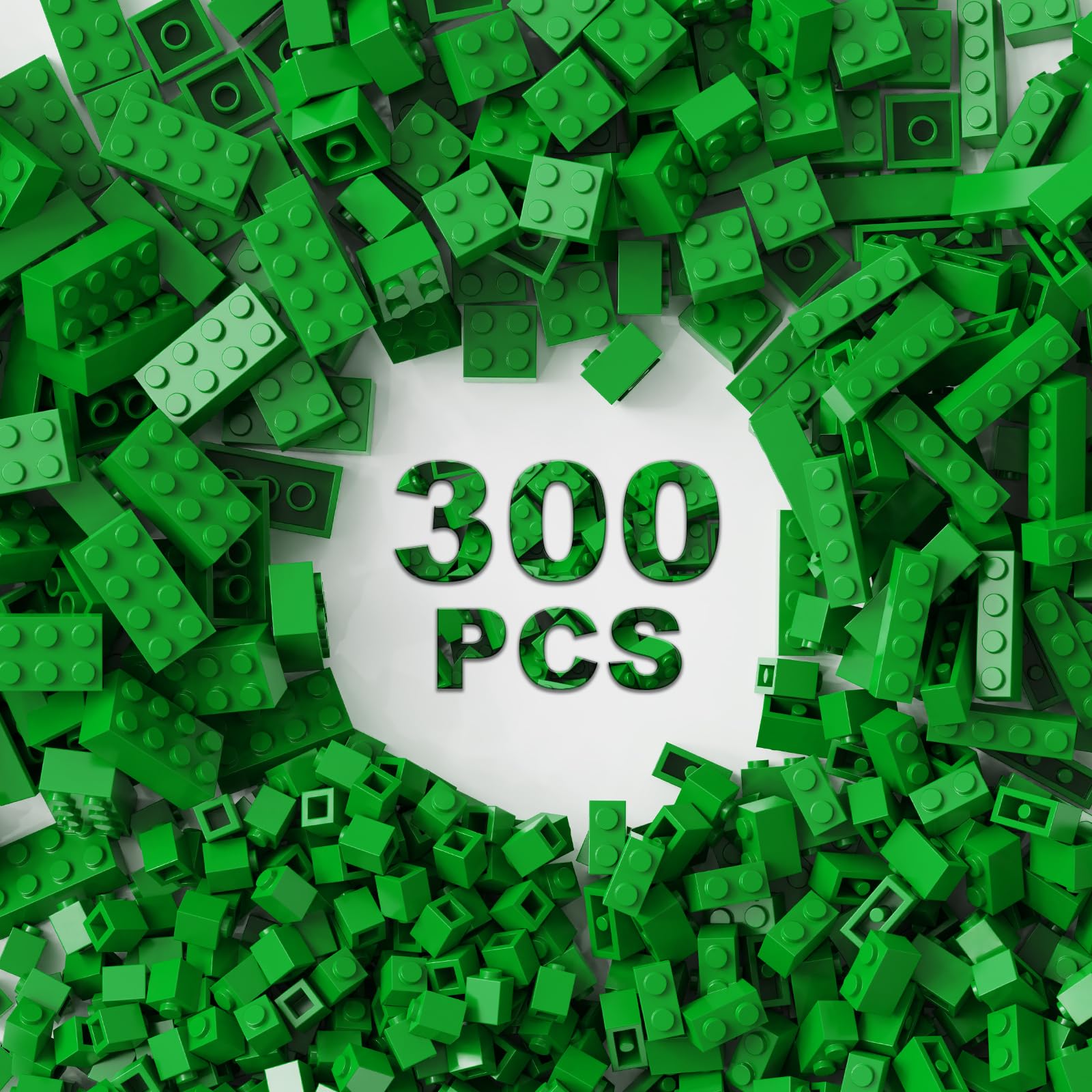 300 Pcs Classic Building Bricks, Green Bulk Bricks, Compatible With All Major Brand Parts and Pieces, Creative Building Block Toys for Boys Girls Ages 6 7 8 9 10 Years Old (Green)