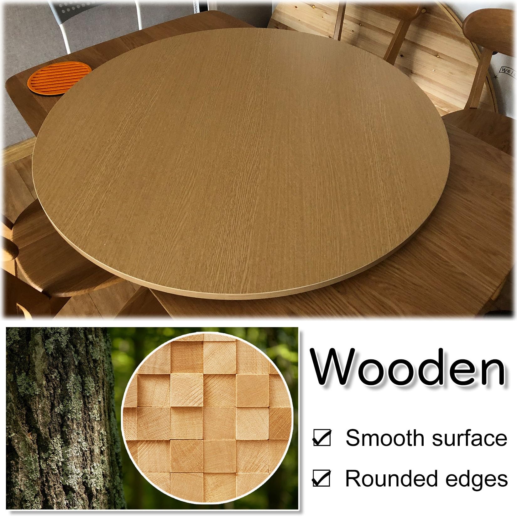 ESOYAWE Vassoio Girevole in Legno per Tavolo da Pranzo, Girevole A 360º Liscio Silenzioso Multifunzione Piatto Girevole, Diametro Ø 50~100 Cm Rotondo Supporti Girevoli per Piano Tavolo