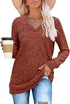 SAMPEEL V Neck Long Sleeve Shirts for Women Casual Fall Tops Lightweight Tunic Sweaters Fashion Clothes 2025 S-2XL