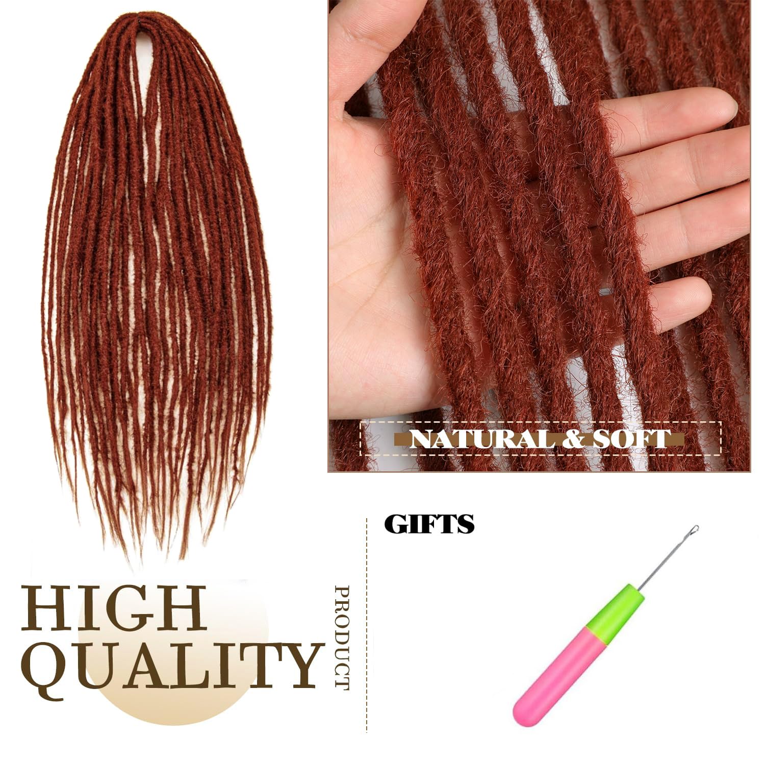 PORSMEER 10 Strands/Pack Copper Red Synthetic Dreadlocks Extensions,Handmade Hippie Dreadlock 0.6 Width Soft Dreads Hair Reggae Style Locs Crochet Braiding Hair for Women or Mens,18 inch - Image 4