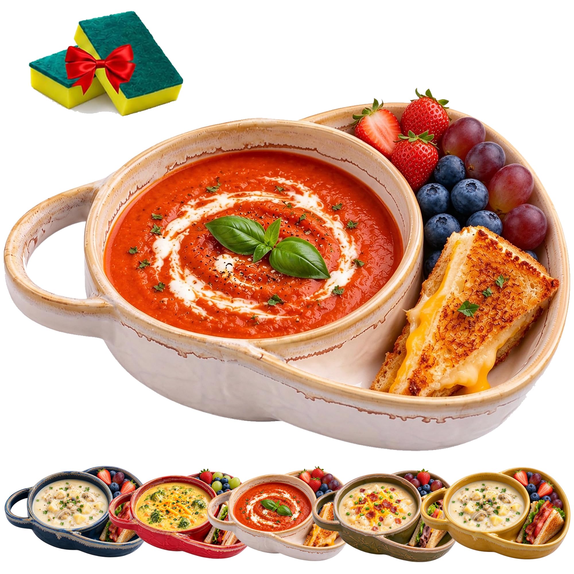 Set di piatti in ceramica con scomparti per zuppa e sandwich, colore