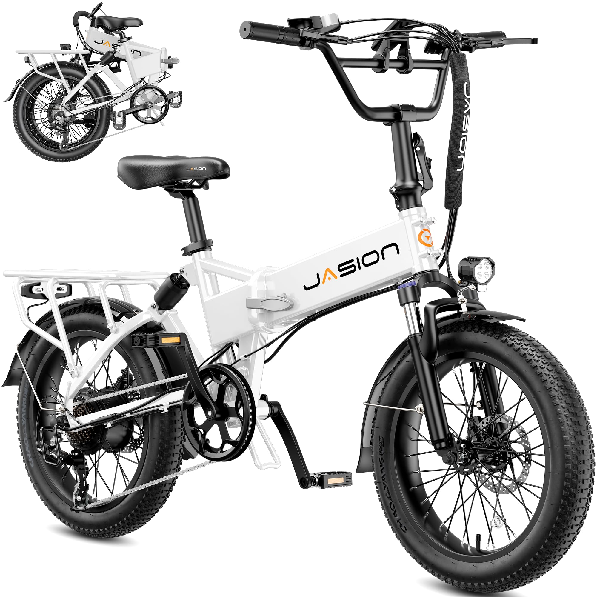 Jasion EB7 20" Foldable Electric Bike Fat Tire for Adults, 1200W Peak, 48V Removable UL-Certified Battery, 28MPH 55 Mi Range Commuter Electric Bike with Dual Suspension