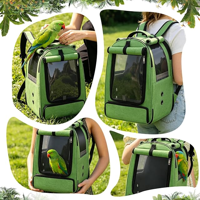Foto 6 de 6 de PETCUTE Bolsa de Transporte para Pájaros,Mochila para Pájaros con Percha y 2 Recipientes para Alimentos