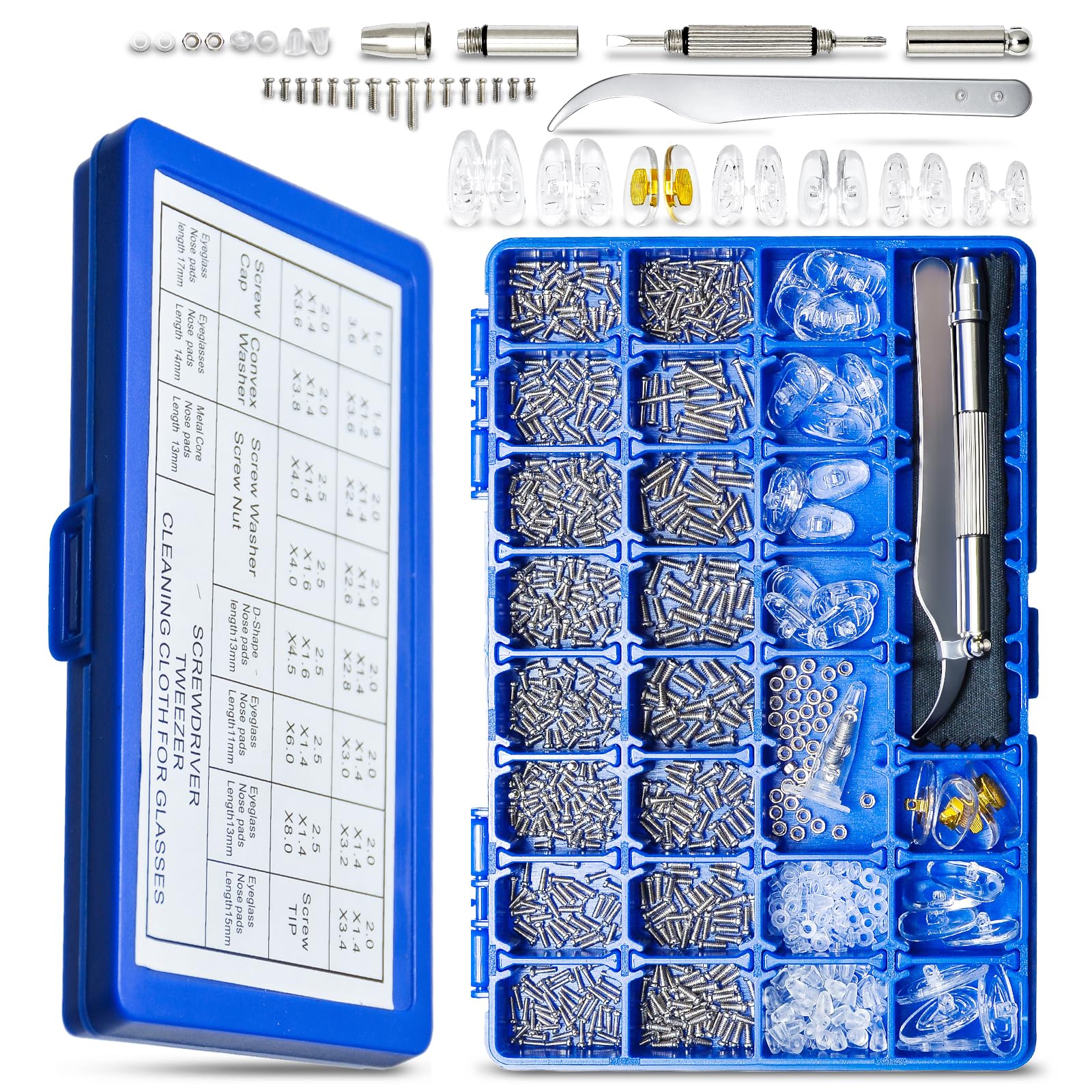 DAQUN 1000 Pcs Glasses Screws Repair Kit, Glasses Repair Kit, Complete Eyewear Fixing Set Included 3 in 1screwdriver, Screws