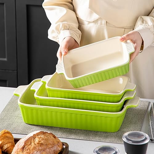 Miniatura 6 de MALACASA Juego de 4 utensilios para hornear, moldes de porcelana para horno, fuente para cazuela, fuentes rectangulares de cerámica para hornear