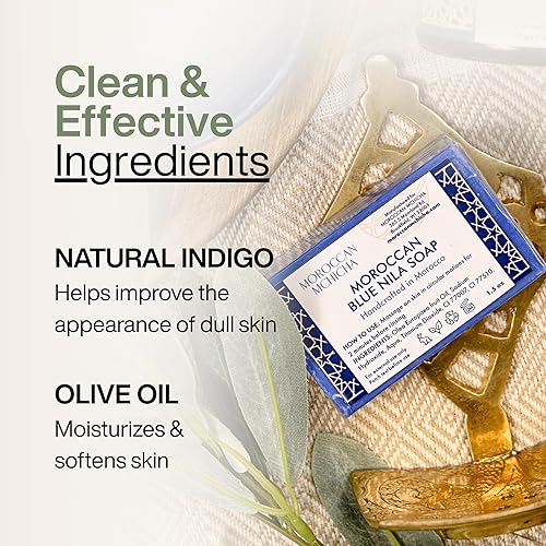 Miniatura 4 de Jabón marroquí, jabón de nila azul para rostro y cuerpo, hecho de polvo de nila (paquete de 2)