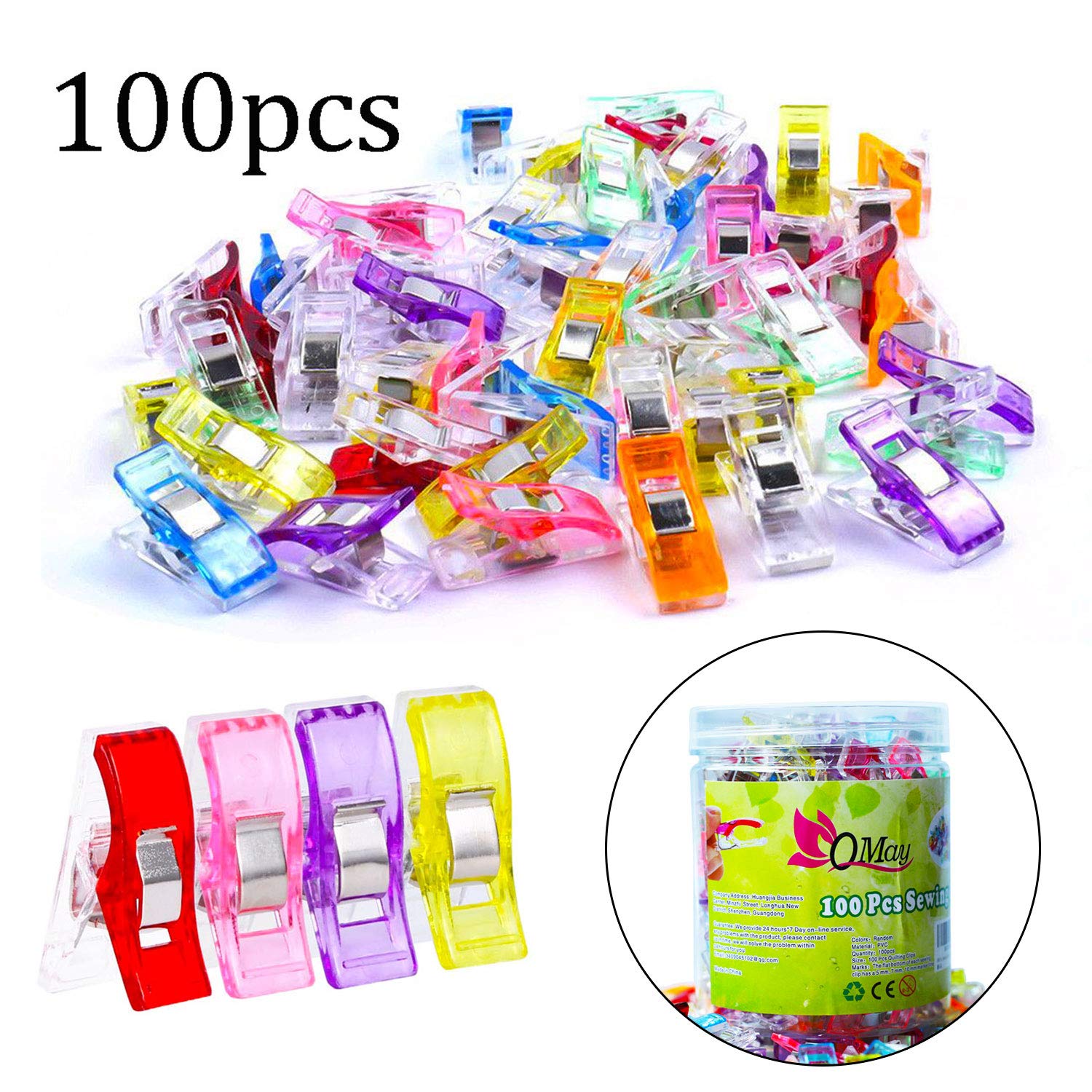 100 Pcs Quilting Clips, QMAY Quilting Clips And Wonder Clips, Sewing Clips Multifunction Assorted Color Plastic Clips for Quilting Clips, Crafting,Paper,Blinder, 2.4x1x1.1cm