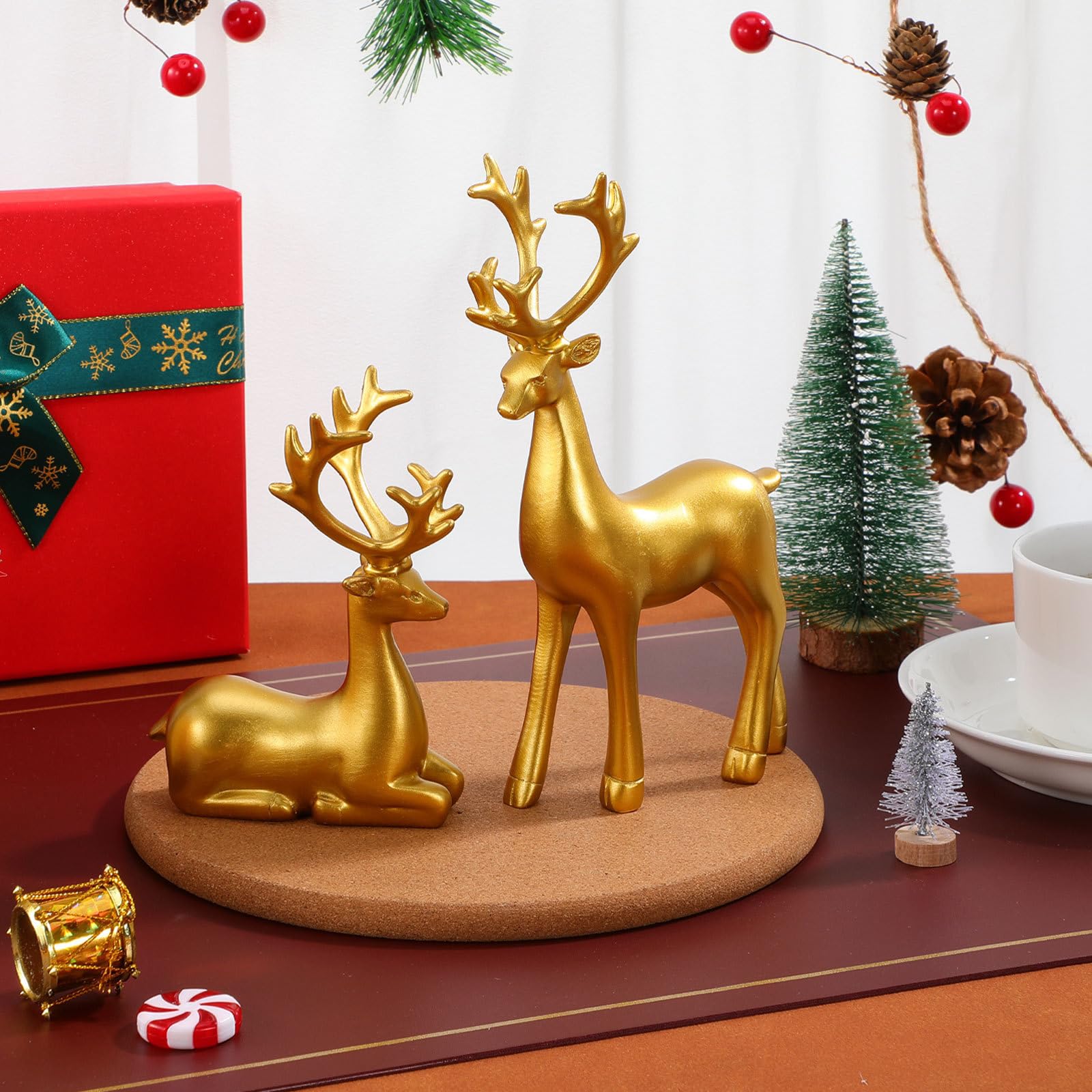 CHILDWEET 2 Stück Goldenes Elch Ornament aus Kunstharz für Büro und Zuhause