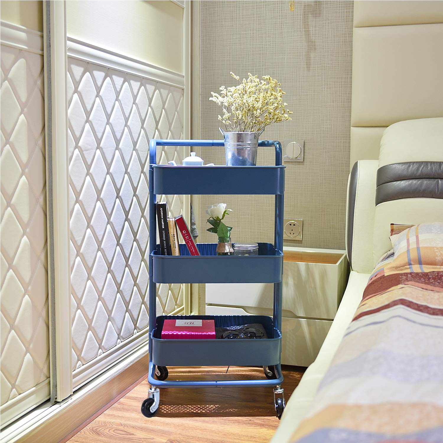 Buy 3Tier Metal Mesh Storage Shelf Utility Rolling Cart with Removable