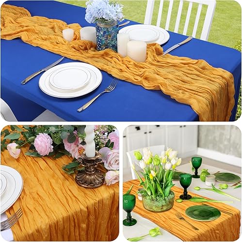 Vista 5 de Babenest Camino de mesa de tela de queso dorado, paquete de 3 caminos de mesa de gasa de 10 pies para decoración de despedida de soltera, baby