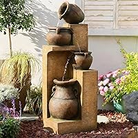 Bumilgar 53" Gold 4-Tier Cascading Outdoor Water Fountain with LED Lights - Garden Patio Yard Relaxing Waterfall Feature
