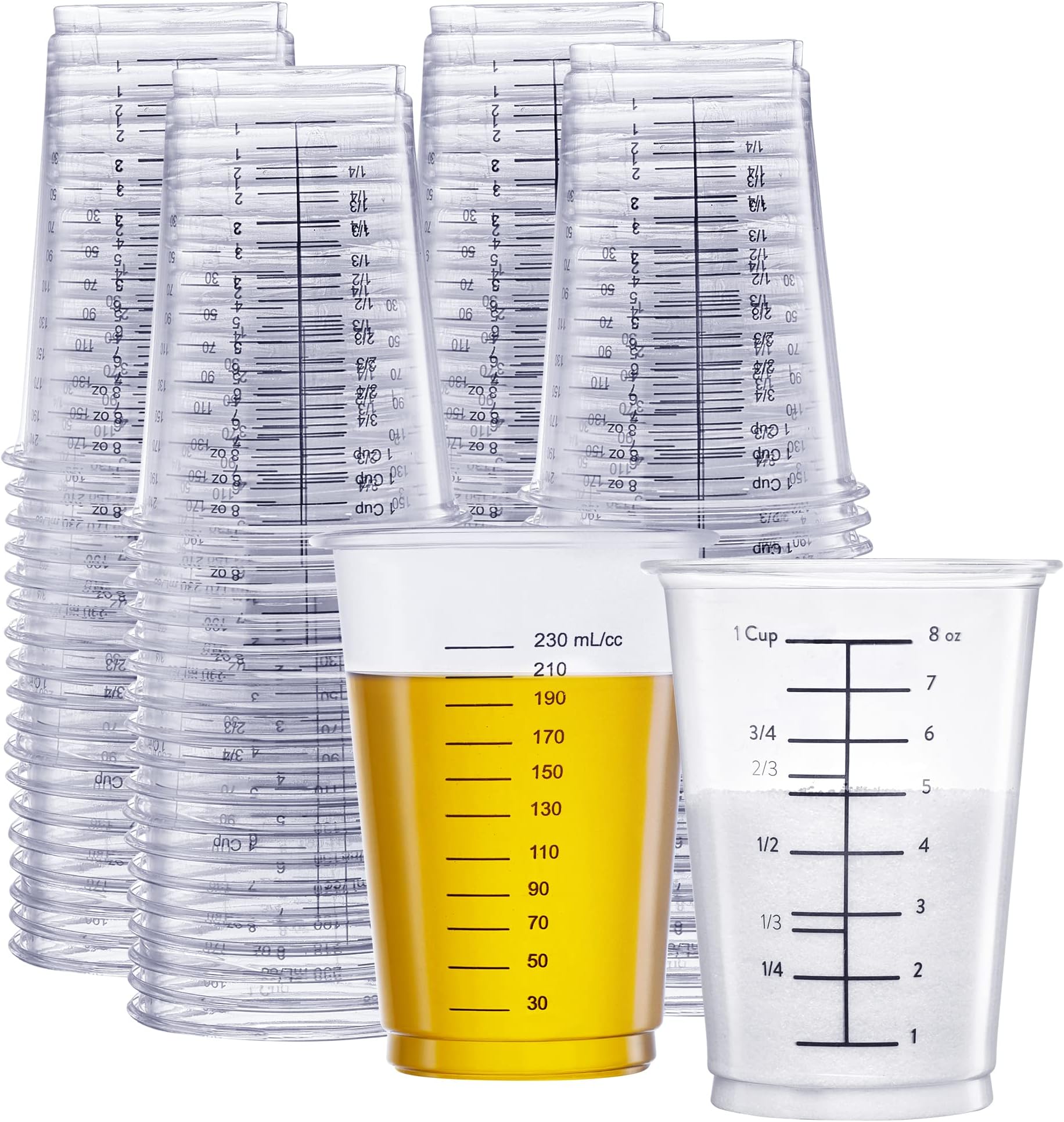 GUSTO [50 Count - 10 oz.] Multipurpose Disposable Plastic Measuring Cups - Baking, Cooking, Epoxy Resin, Mixing & Measuring Cups