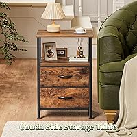 Vista 6 de Huuger Night Stand Set of 2, Nightstand with 2 Drawers, Bed Side Table with Open Shelf, Wooden Top, End Table, Fabric Drawer, for Bedroom, Rustic