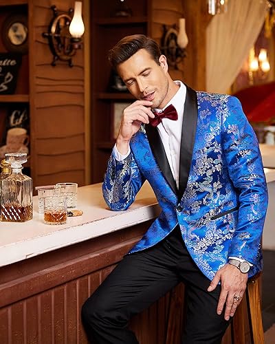 Miniatura 5 de COOFANDY Chaqueta de esmoquin floral para hombre, de lujo, bordada, elegante, para boda, fiesta, cena