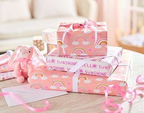 Miniatura 6 de American Greetings Papel de regalo reversible de 175 pies cuadrados para baby showers, cumpleaños de niños y todas las ocasiones, arcoíris y