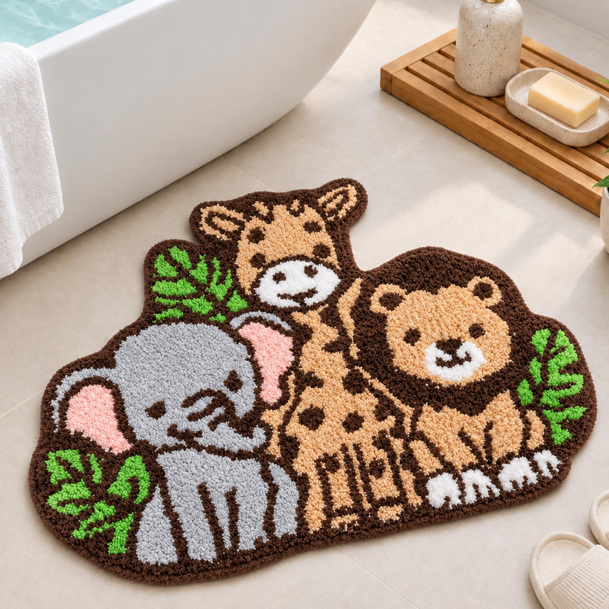 Dunzy Jungle Animal Bath Mat Cartoon Bathroom Decor No Slip Shower Rug