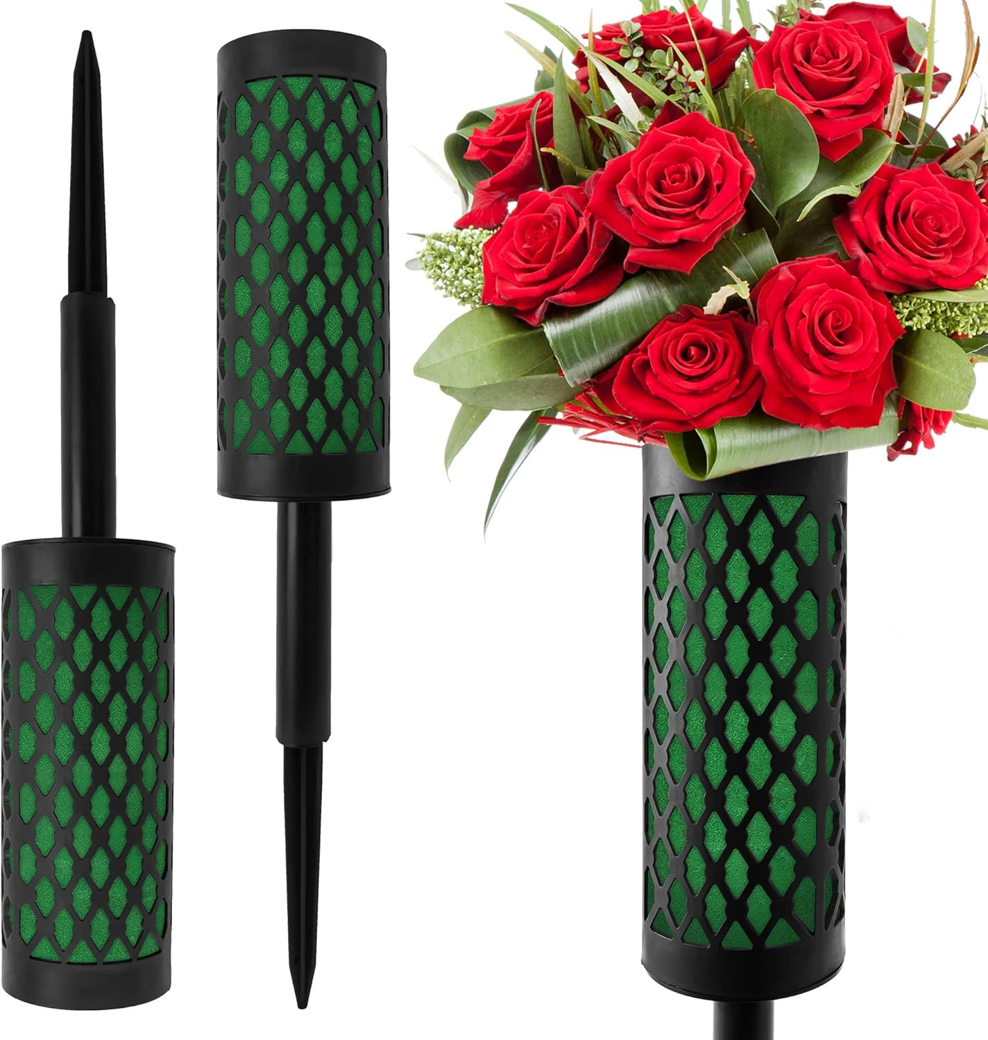 Cemetery Vases with Spikes and Foam,17 Inch Large Grave Vases for Cemetery,Cemetery Vase for