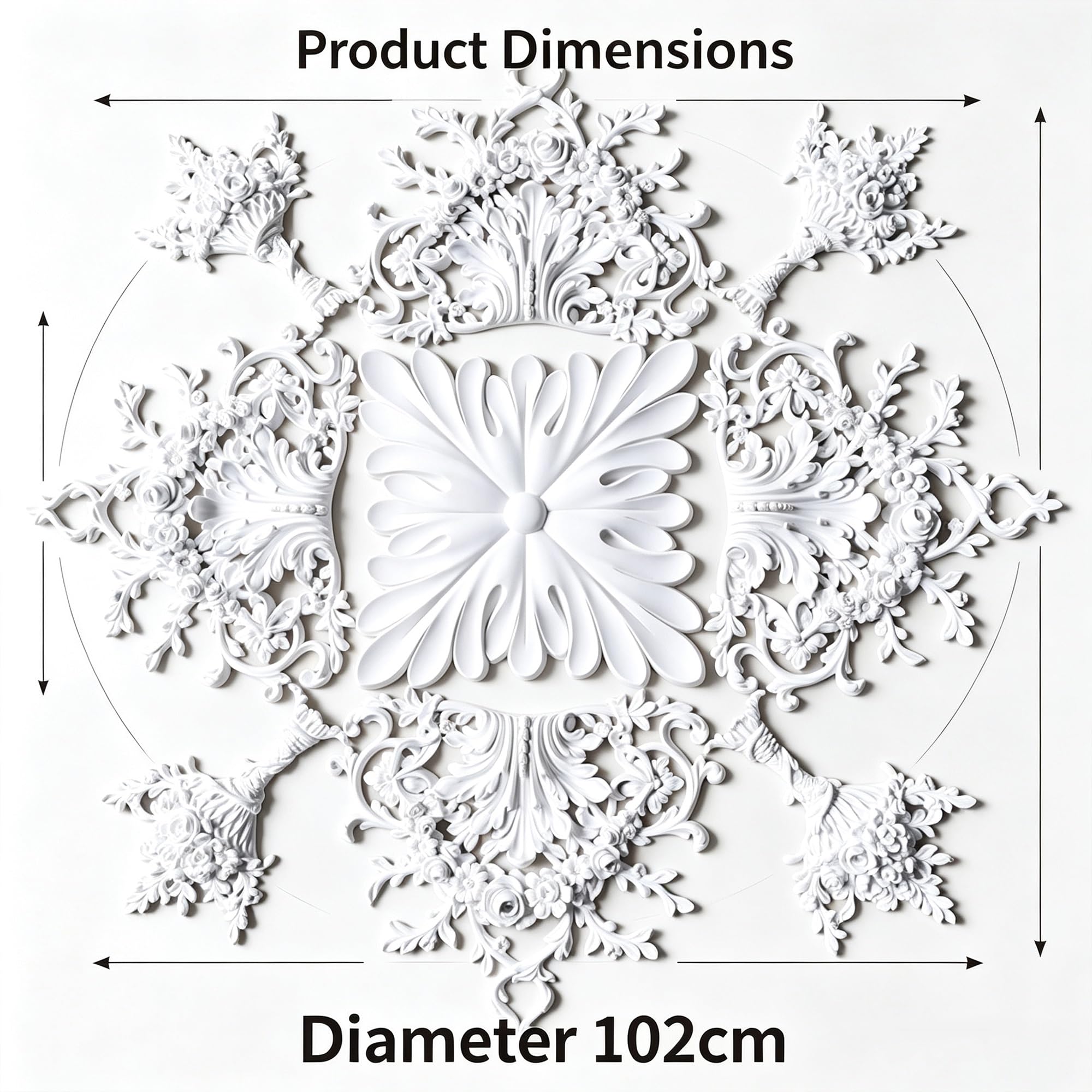 102cm Rosone Lampadario Soffitto Bianco Polistirolo Decorativo | Medaglione del Ventilatore Rotonda Moderno per Pareti Portalampada