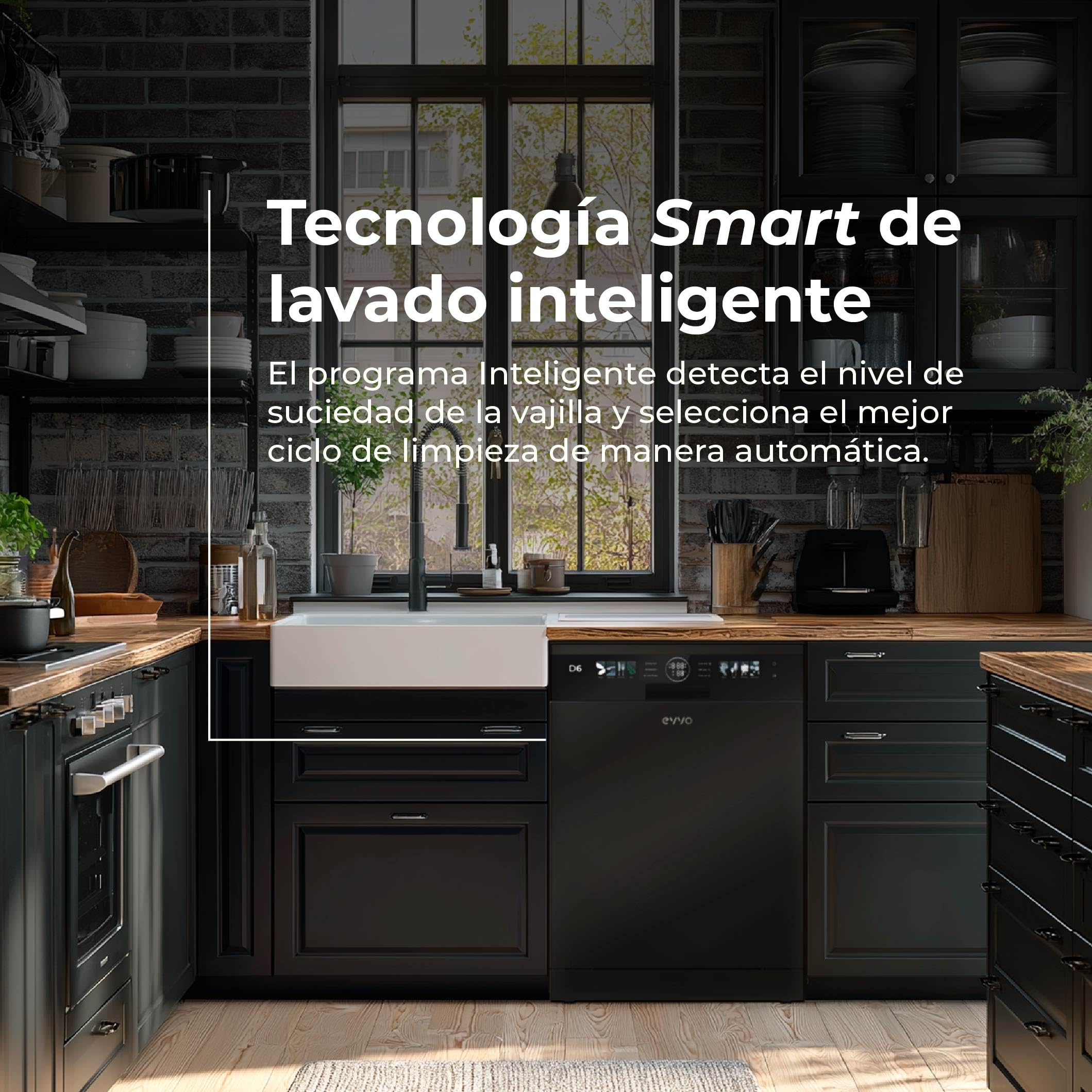 Lavavajillas D6 Libre Instalación 60 cm - Clase B Alta Eficiencia, 15 Cubiertos, 8 Programas, Apertura Automática, Luz UV e Inicio Diferido - Lavavajillas Acero Inoxidable Inox - Secado Turbo (Negro)