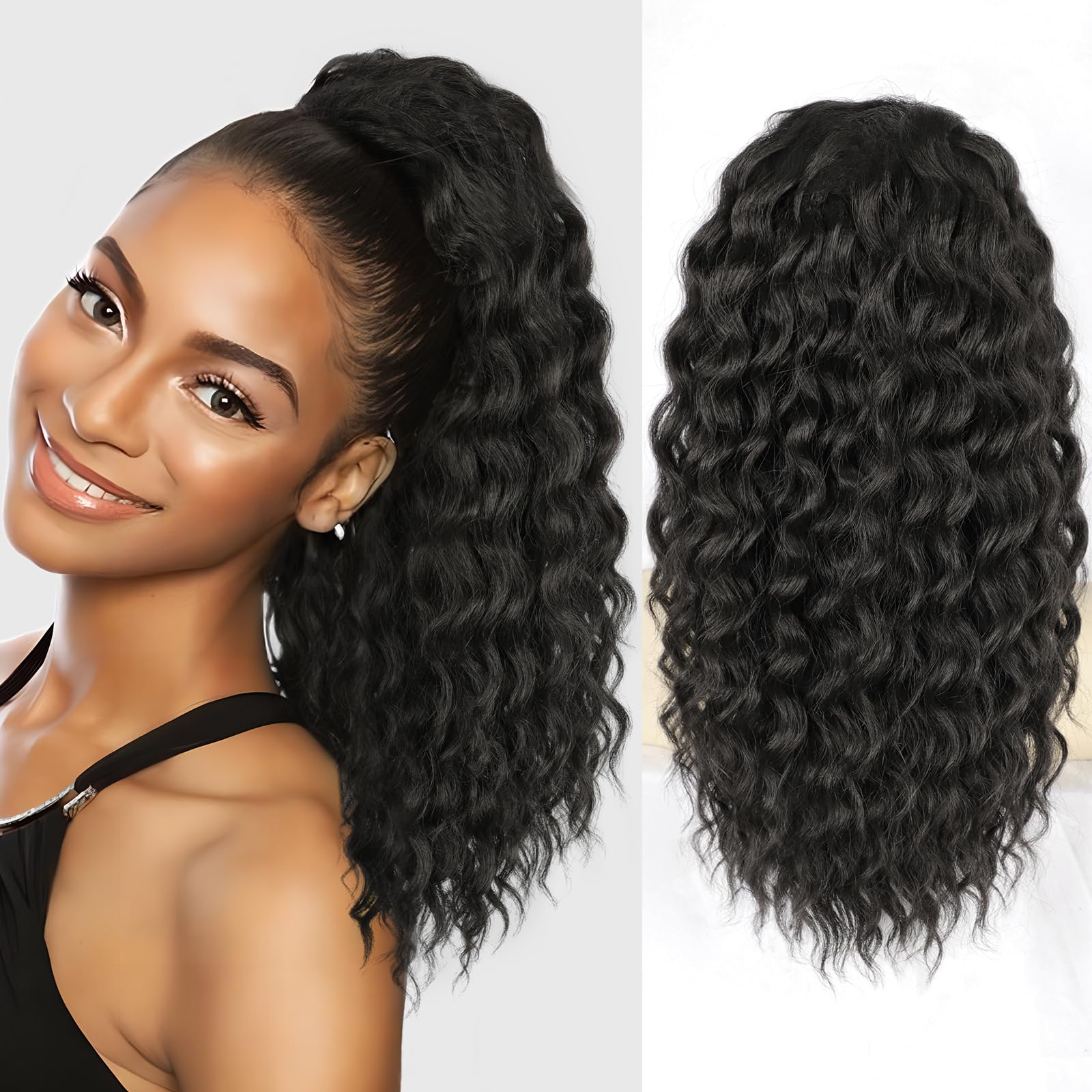 Curly Ponytail Extension Synthetic 18 Inch Drawstring Daily Party Use BARSDAR Ponytail Extension | Long Curly Wavy Claw Clip  main image 3