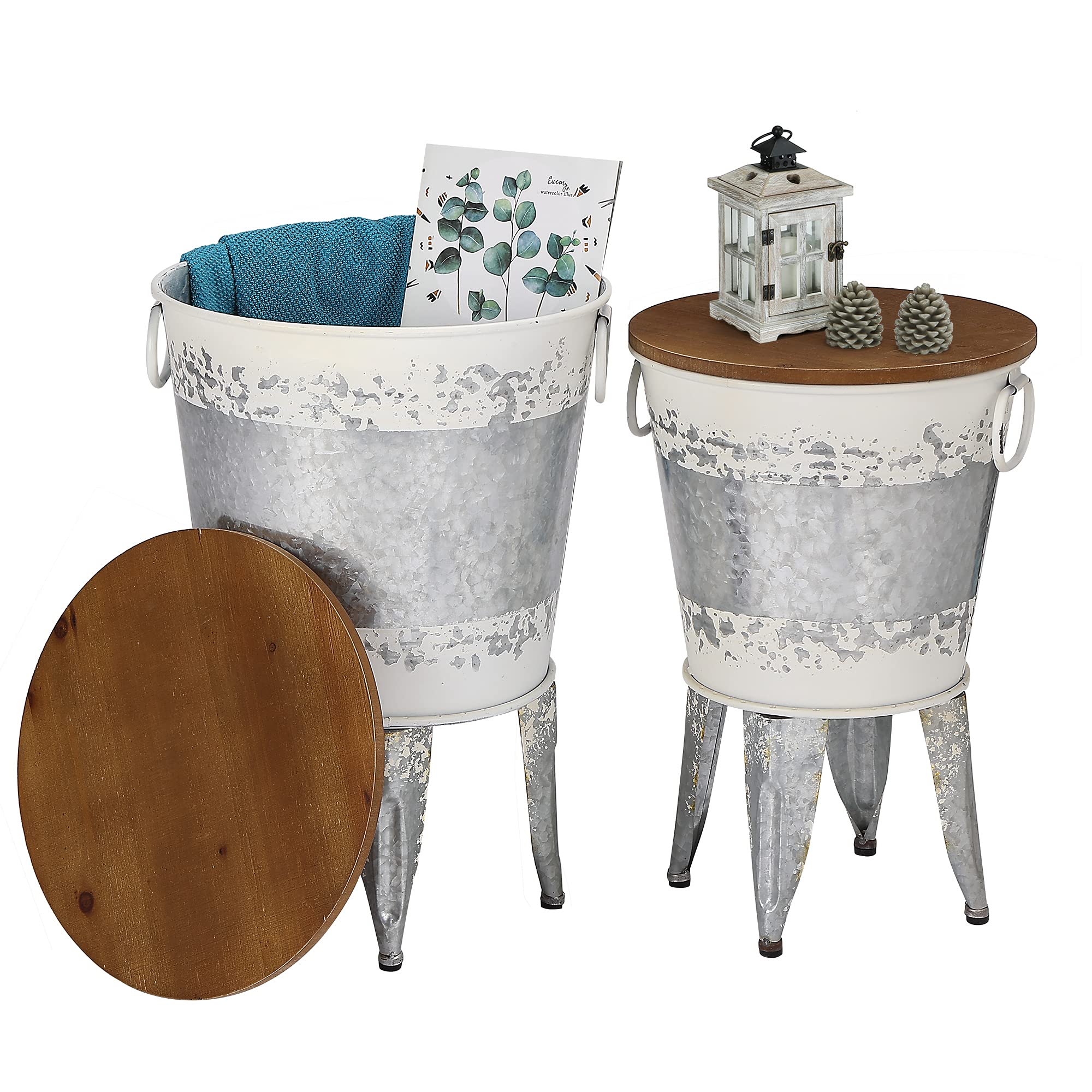 Buy Rustown Farmhouse Accent Side Table, Rustic Antique Galvanized End Coffee or Cocktail