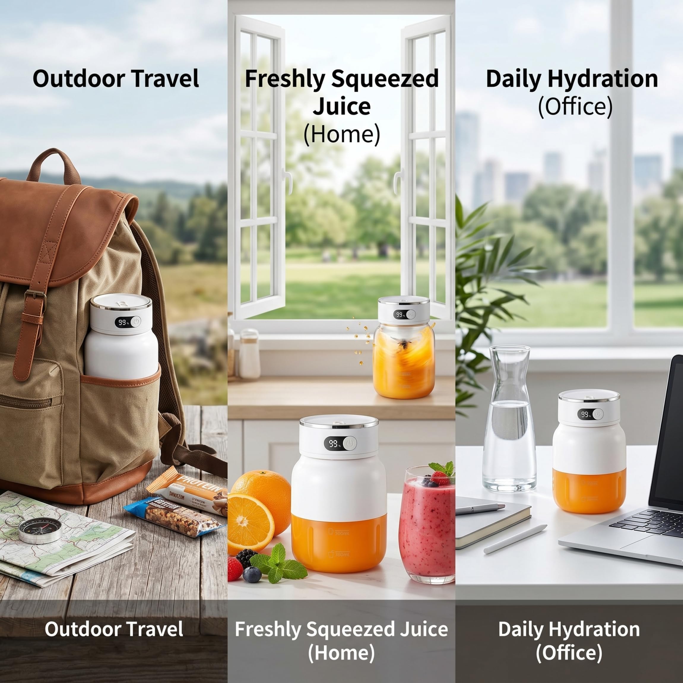 Exprimidor portátil, licuadora Personal de 800ml con 38 cuchillas de acero inoxidable, licuadora exprimidora portátil con pantalla Digital y tapas dobles