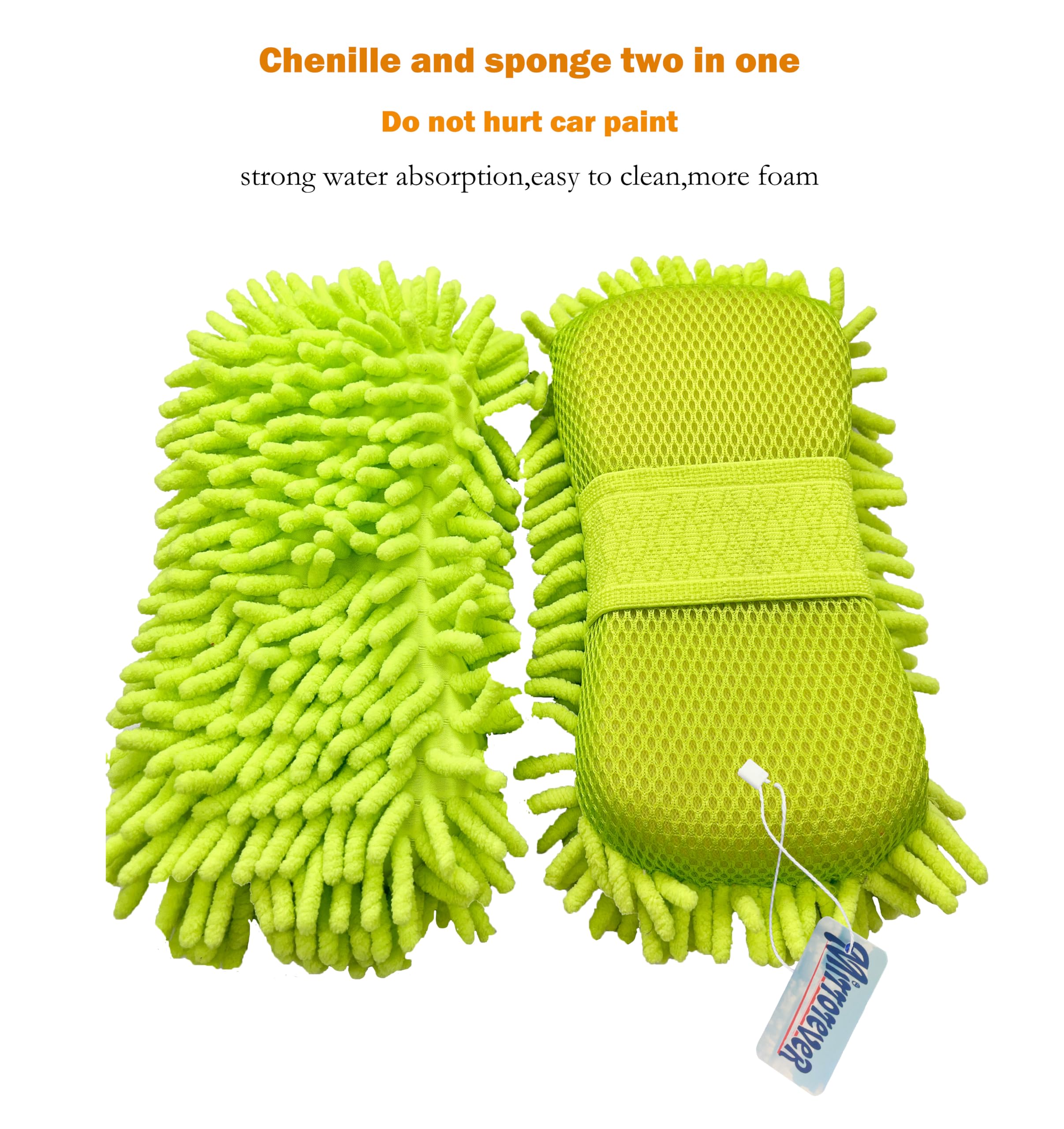 Mirrorever Microfiber Car Wash Sponge-Non-Scratch Wash Mitt-Two Sided Chenille Microfiber Washing Sponge-Mitt for Cars, Trucks, SUVs, Boats(2 Pack Green)