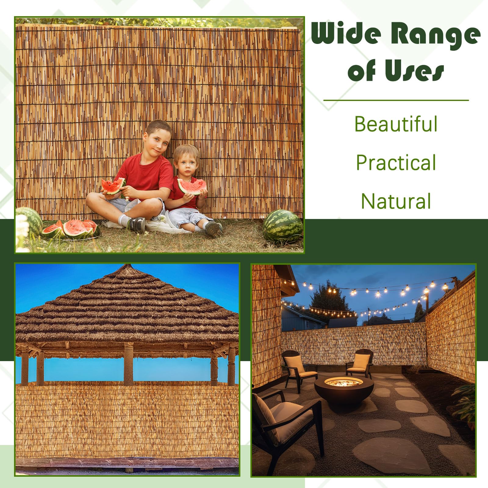 Condition photo showing New/Like New for barydat 2 pcs 6 x 16.4 ft reed fence roll, 85% shade bamboo privacy screen, natural decorative reed fencing for outdoor garden backyard patio balcony