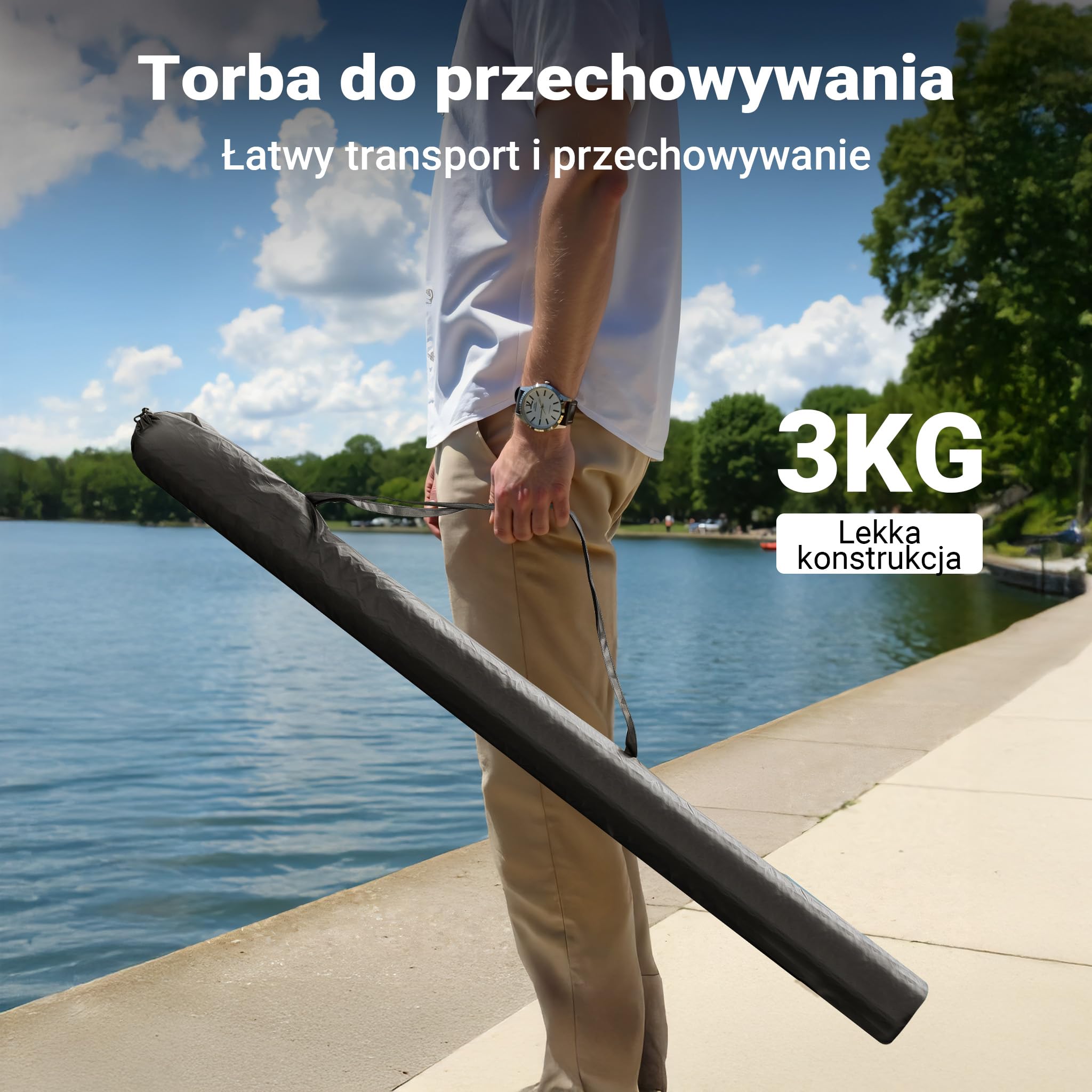 Wiltec Parasol wędkarski 250 cm z bokami i oknami, wodoodporny namiot parasolowy, duży parasol na ryby, sprzęt wędkarski dla ochrony przed wiatrem