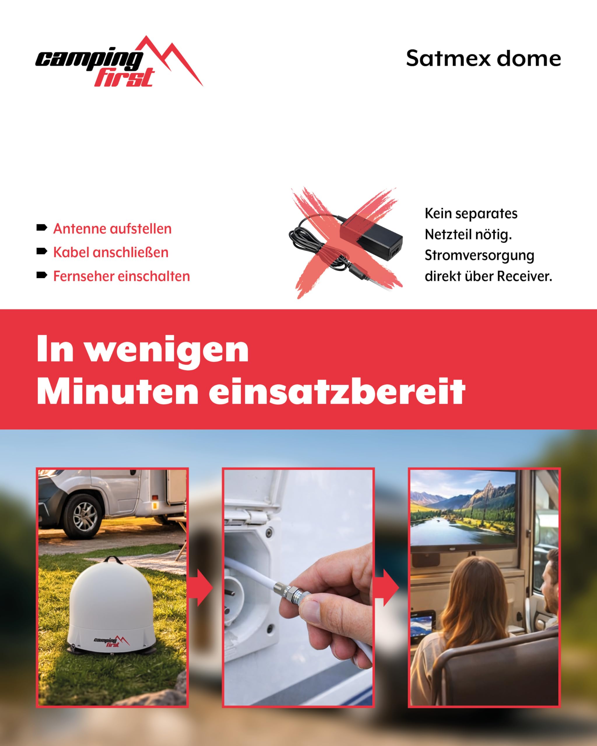 Satmex Dome – Mobile vollautomatische Sat-Antenne – Weiß | Selbstständige Ausrichtung auf Astra 19,2° Ost, robuste Kuppel, keine separate Stromversorgung nötig