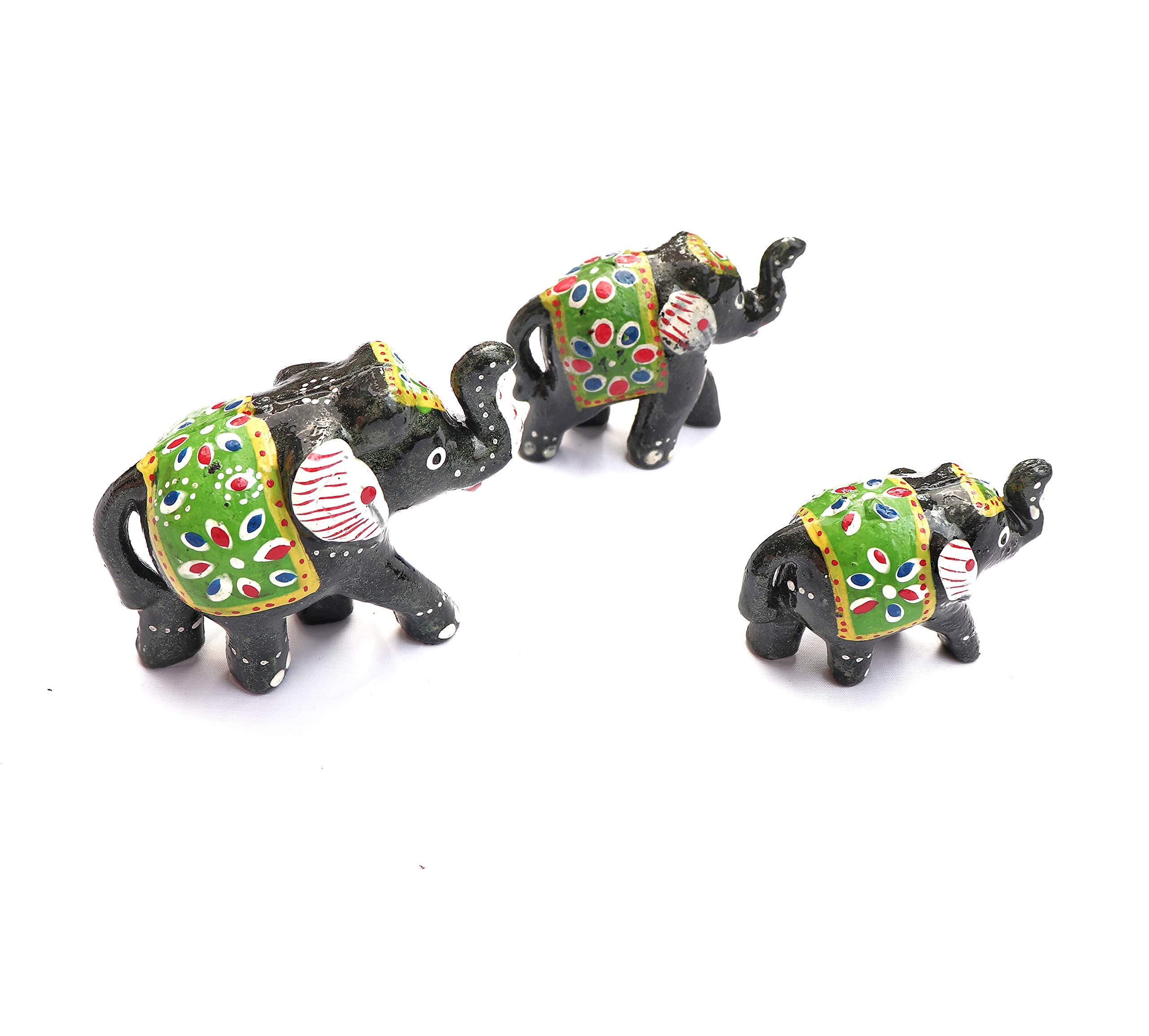 Xtore True Art Indian Traditional Handicraft | Lucky Nose Lifted Elephant | Purely Hand Made | Hand Painted by Proud Indian Artisans (Set of 3, Black)