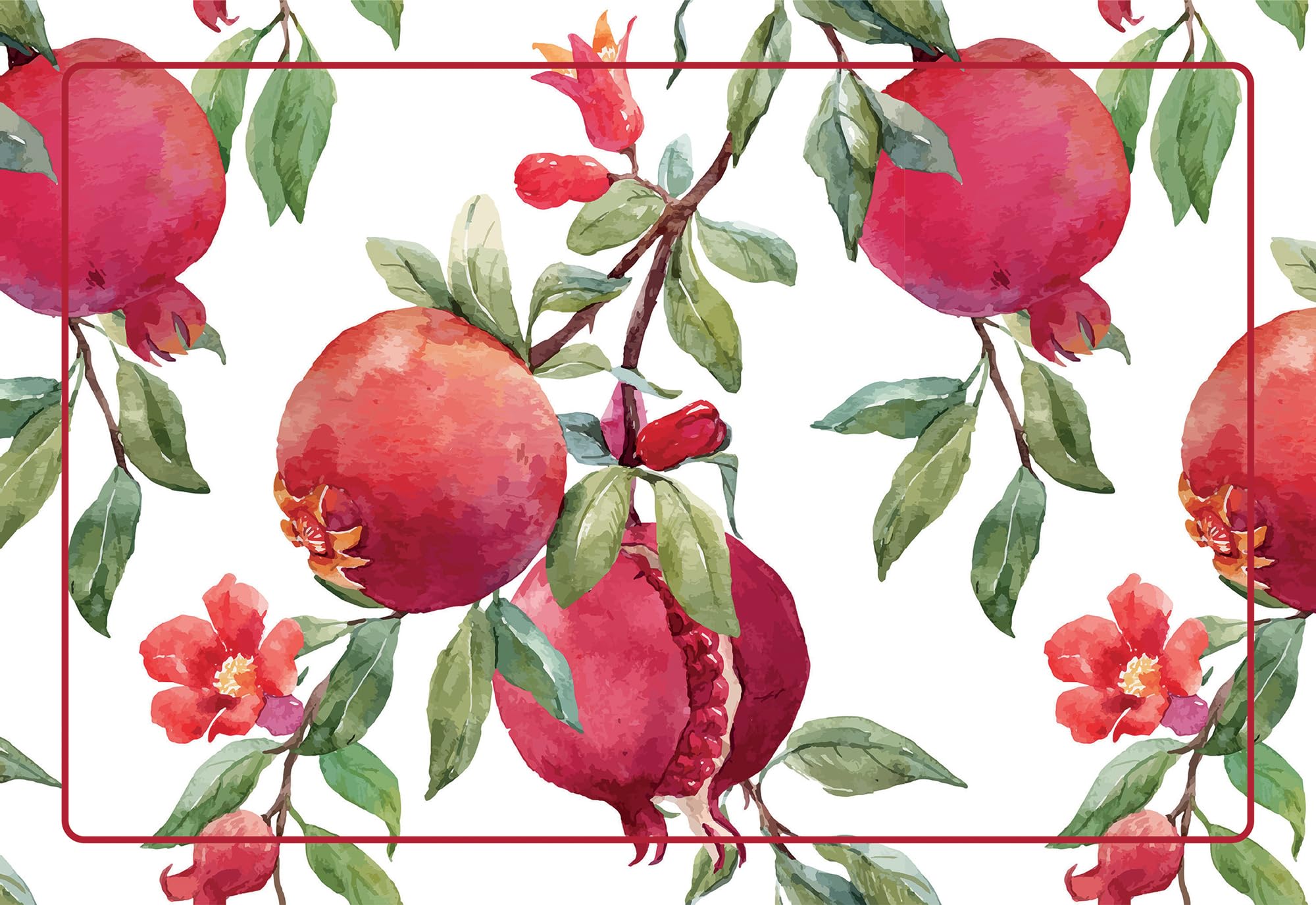 CREARREDA Pomegranate Placemats, Set of 4 PVC Breakfast Placemats, 48 x 33 cm, Non-Slip, Washable, Dirt-Resistant - Image 3