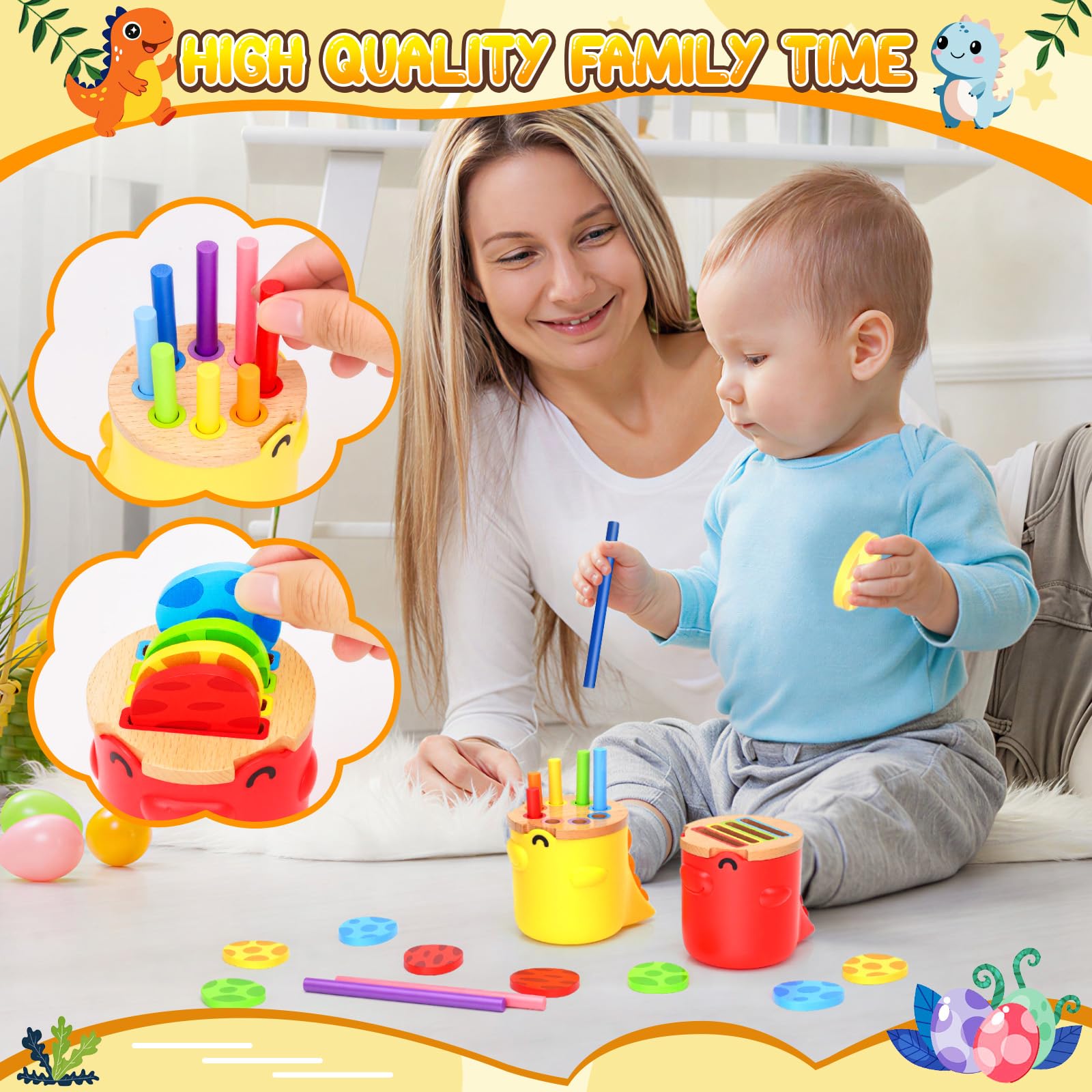 Montessori Toys for 1 2 3 Year Old Boys Girls: Wooden Colour Sorting & Stacking Cups Gifts for 2-3-4 Year Old Kids Learning Fine Motor Skills Educational Sensory Toys for Toddler Birthday Gifts - 4