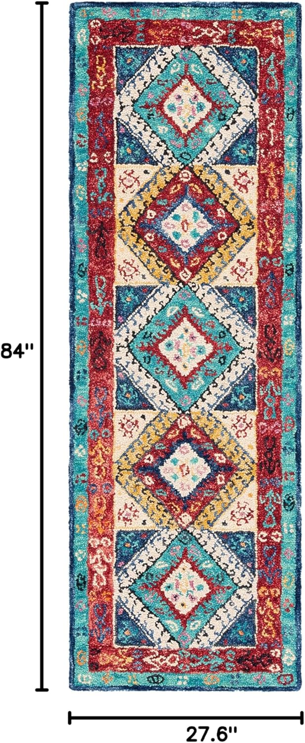 SAFAVIEH Aspen Collection Runner Rug - 2'3" x 7', Blue & Rust, Handmade Boho Tribal Wool, Ideal for High Traffic Areas in Living Room, Bedroom (APN525M)