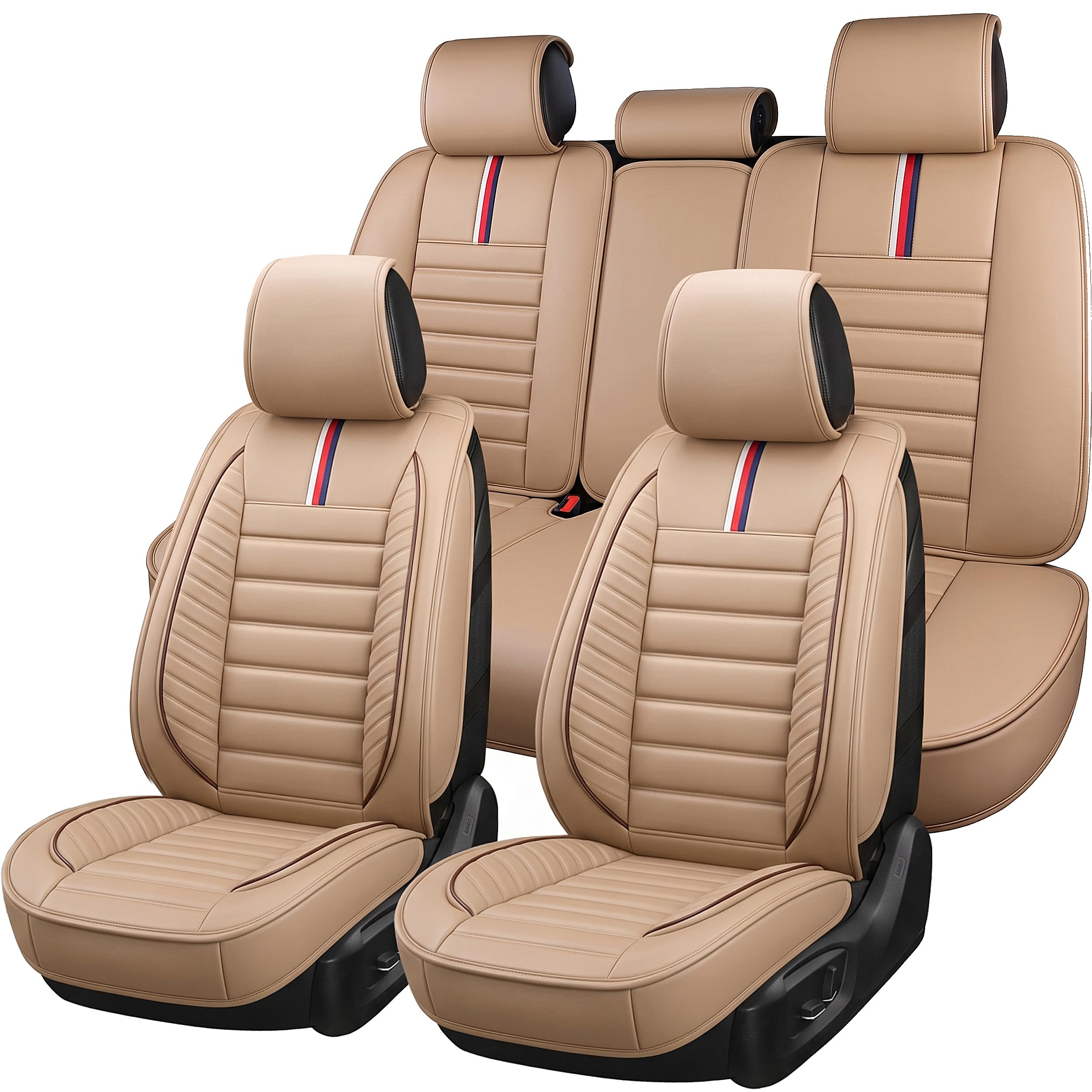 OASIS AUTO Car Seat Cover Full Set, Leather Car Seat Cover, Waterproof Seat Covers, Car Seat Cushion, Nappa Leather Seat Covers Car Seat Protector Universal Fit Most Cars (OS-001 Tan)