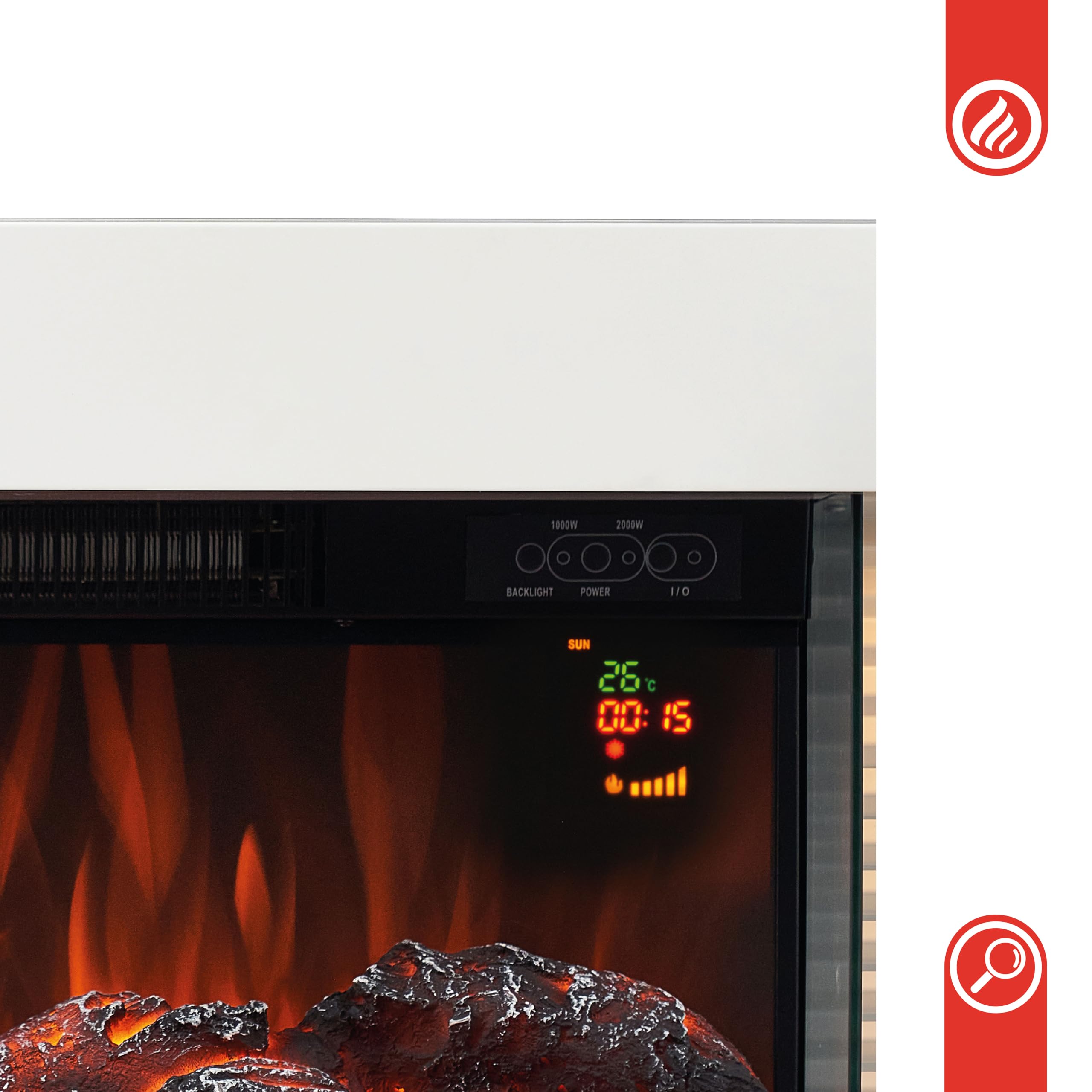 KAMINIO Eléctrica Chimenea Liz - Chimenea eléctrica de Pared con calefacción, Efecto de Llama 3D, Luz Ambiental LED, Control Remoto (Blanco)