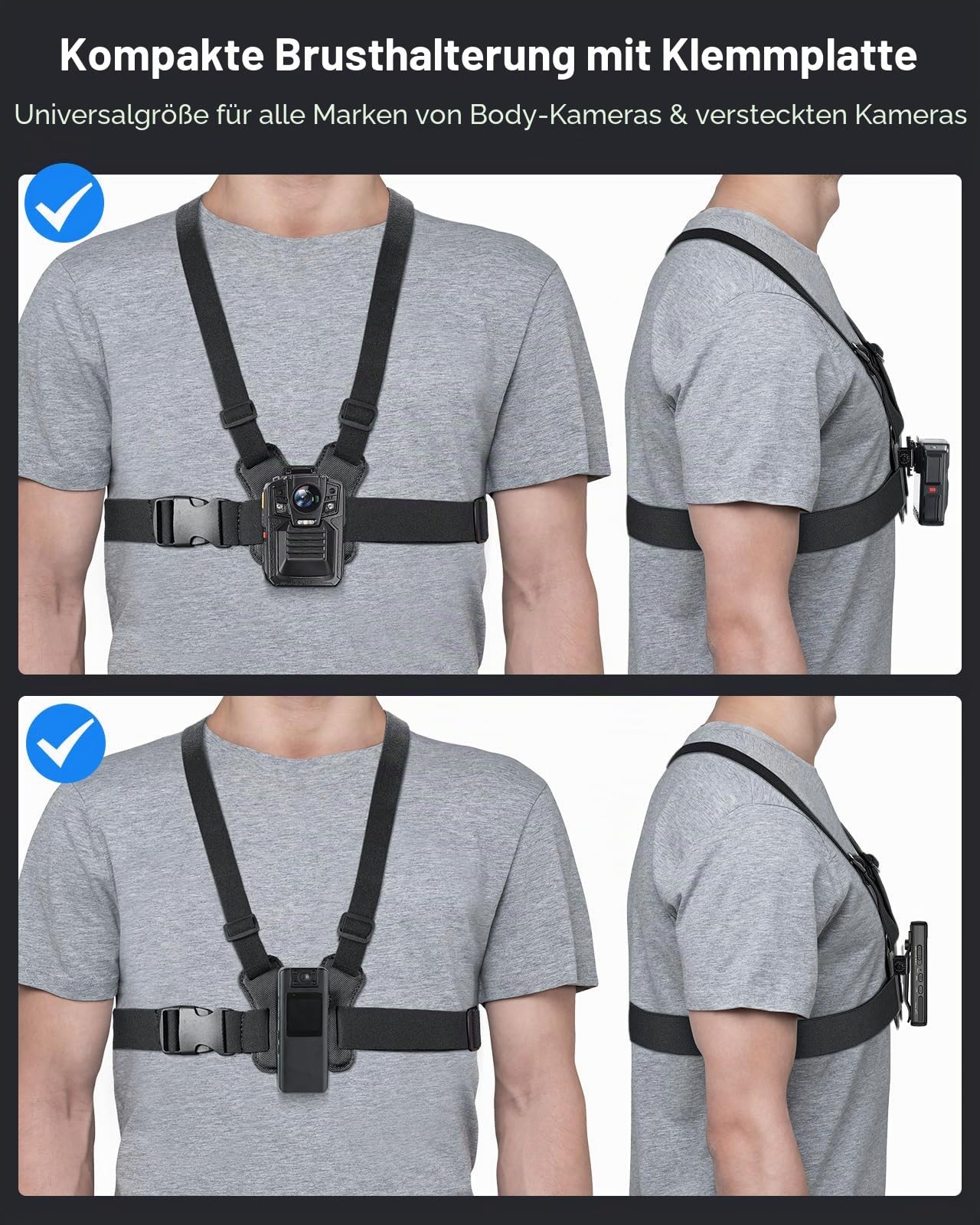 BOBLOV Body Camera Harness Bodycam Vest Chest Mount for All Body Cams, Dual Shoulder Strap with Adjustable Size, Hands-Free Strap for Strafverfolgung, Video Record