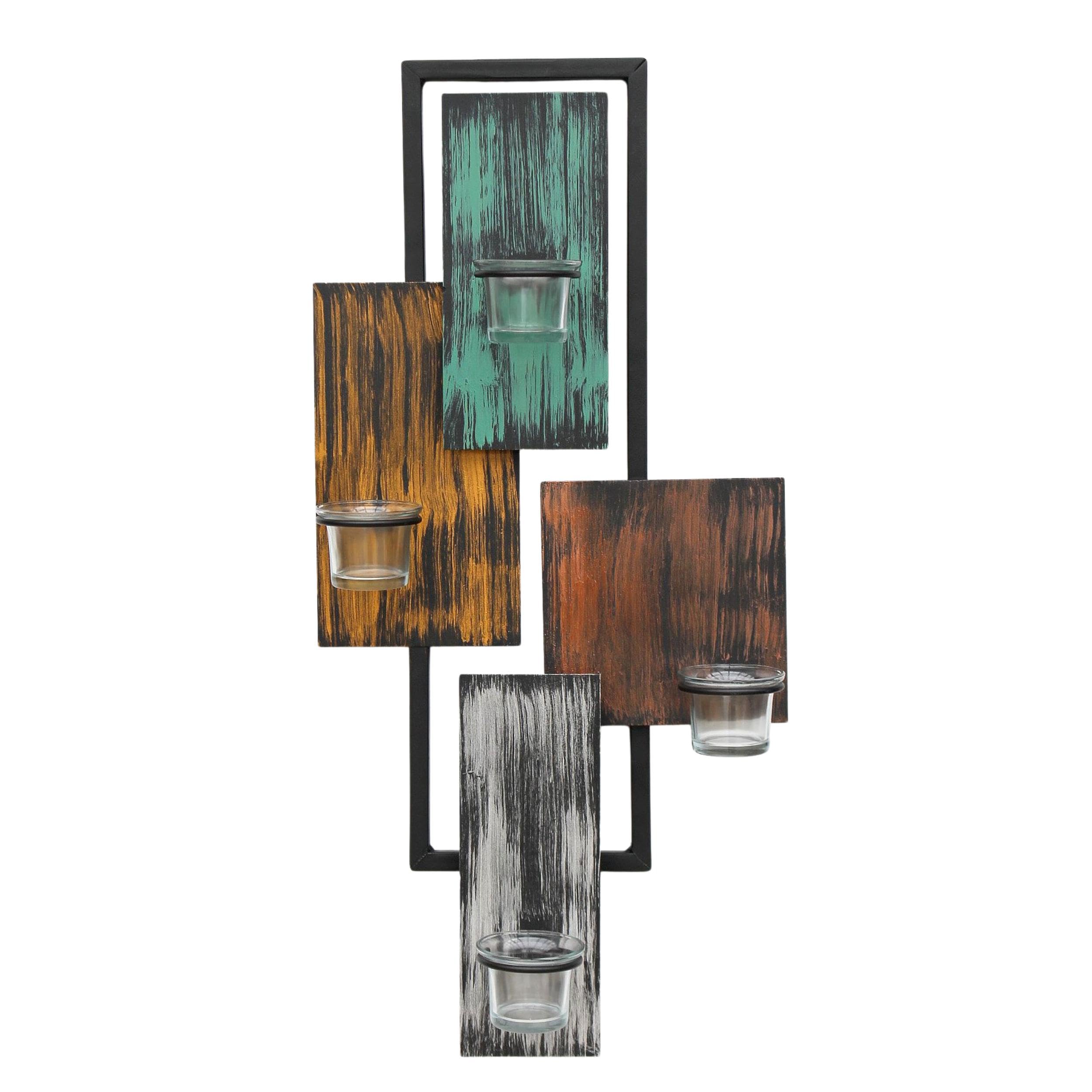 DanDiBo - Soporte para velas de té abstracto de metal para pared, negro, 61 cm, portavelas de pared