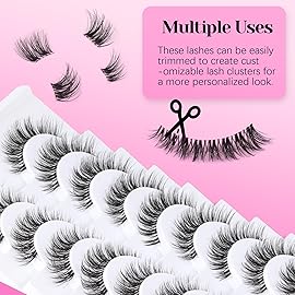 Veleasha Natural Lashes Wispy Eyelashes Soft False Eyelashes with Clear Band Looks Like Lash Extensions CC Curl Strip Lashes 10 Pairs Pack (Soft Whisper)