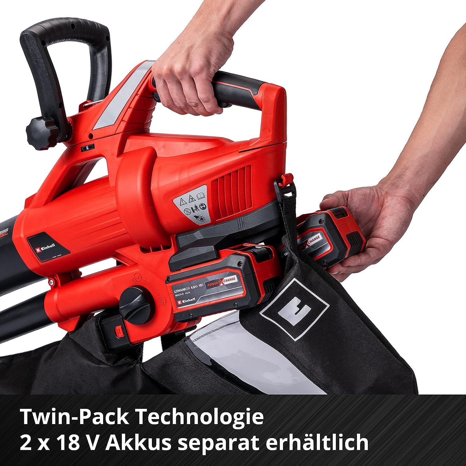 Einhell Akku-Laubsauger Laubbläser GE-CL 36 Li E-Solo Power X-Change (Lithium-Ionen, 2 x 18 V, 210 km/h Luftgeschwindigkeit, bürstenloser Motor, 45 l-Fangsack, Tragegurt, ohne Akku und Ladegerät)